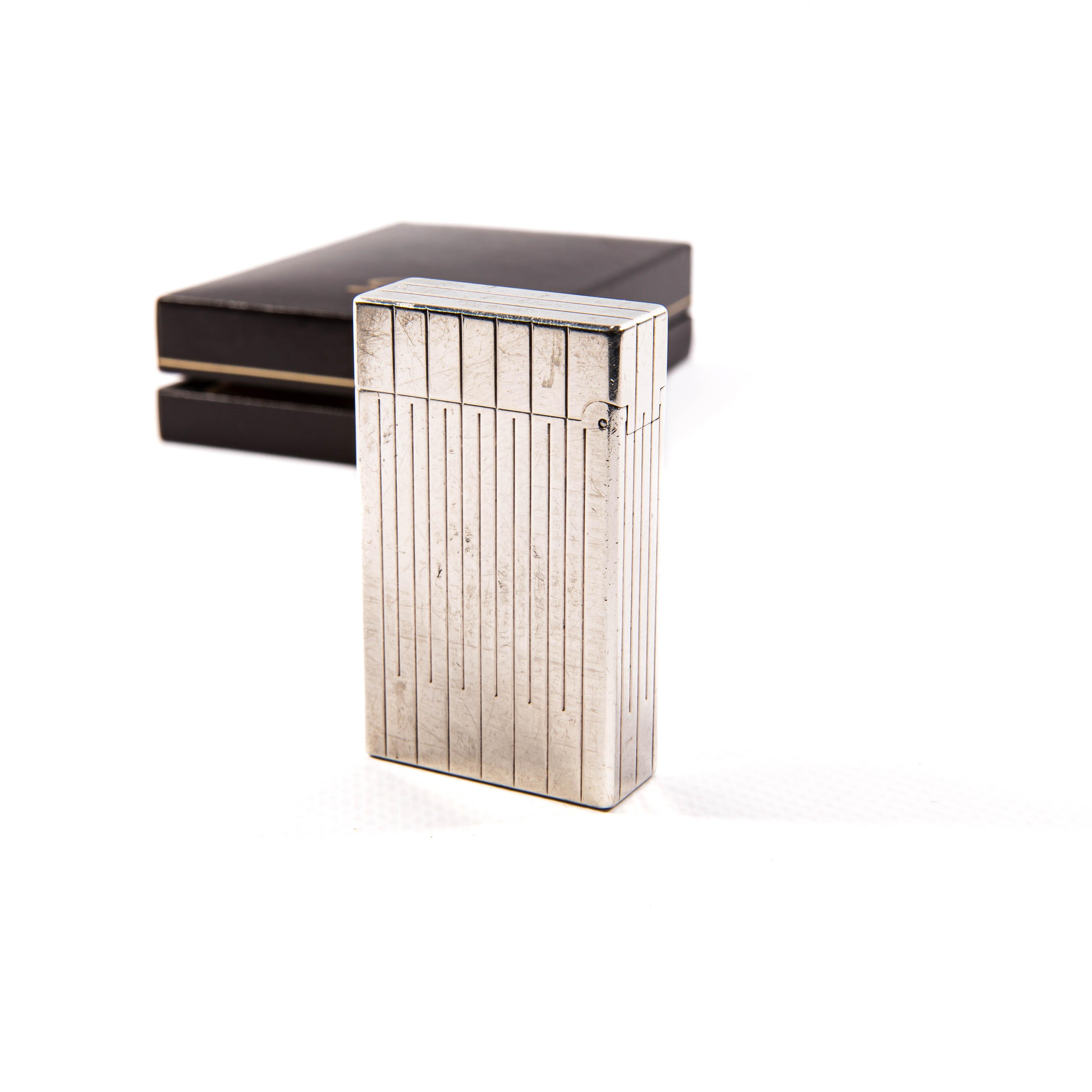 Vintage Silver Plated S.T. DUPONT Ligne 1 BR Regular Lighter in Box 1980s For Sale 1