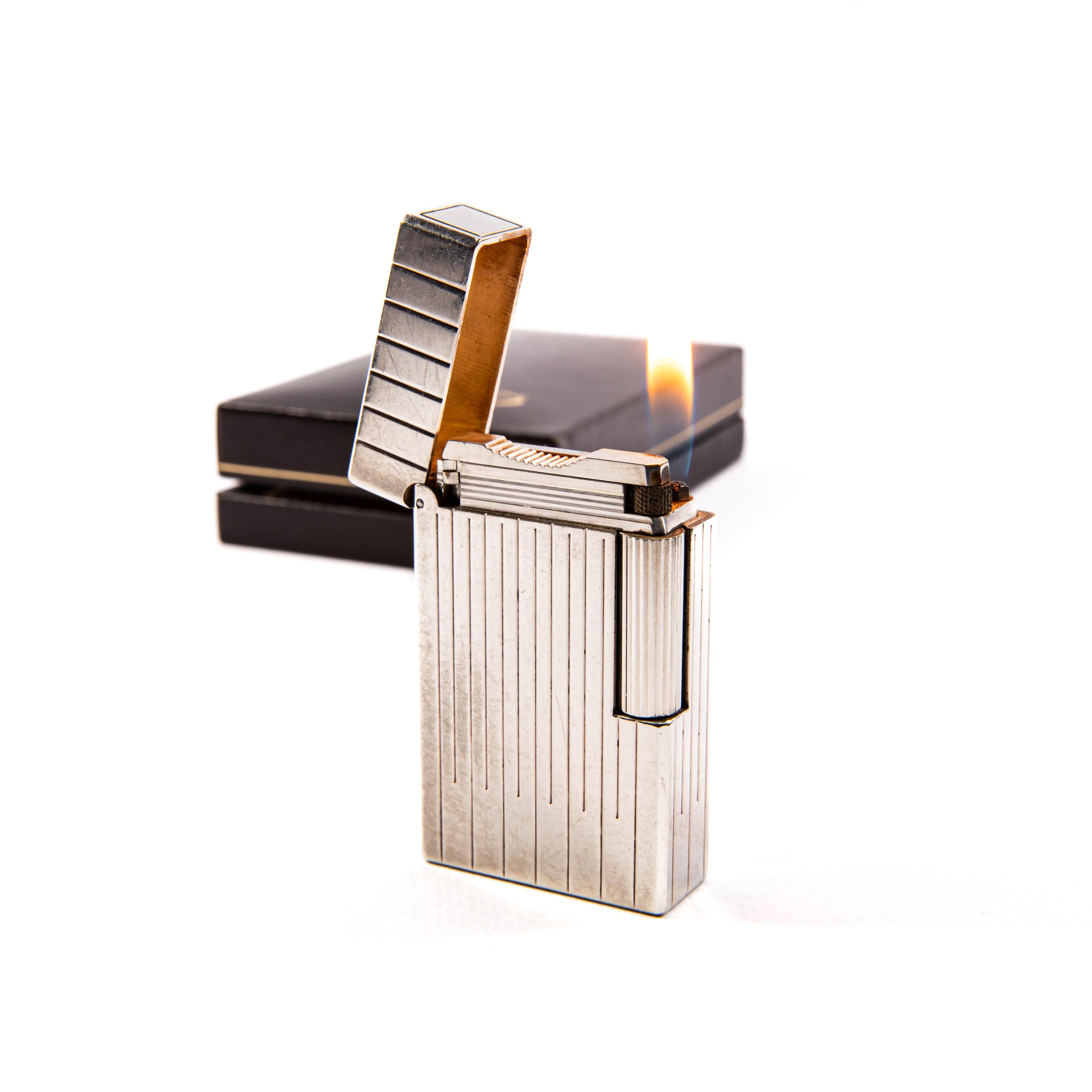 Vintage Silver Plated S.T. DUPONT Ligne 1 BR Regular Lighter in Box 1980s For Sale 3