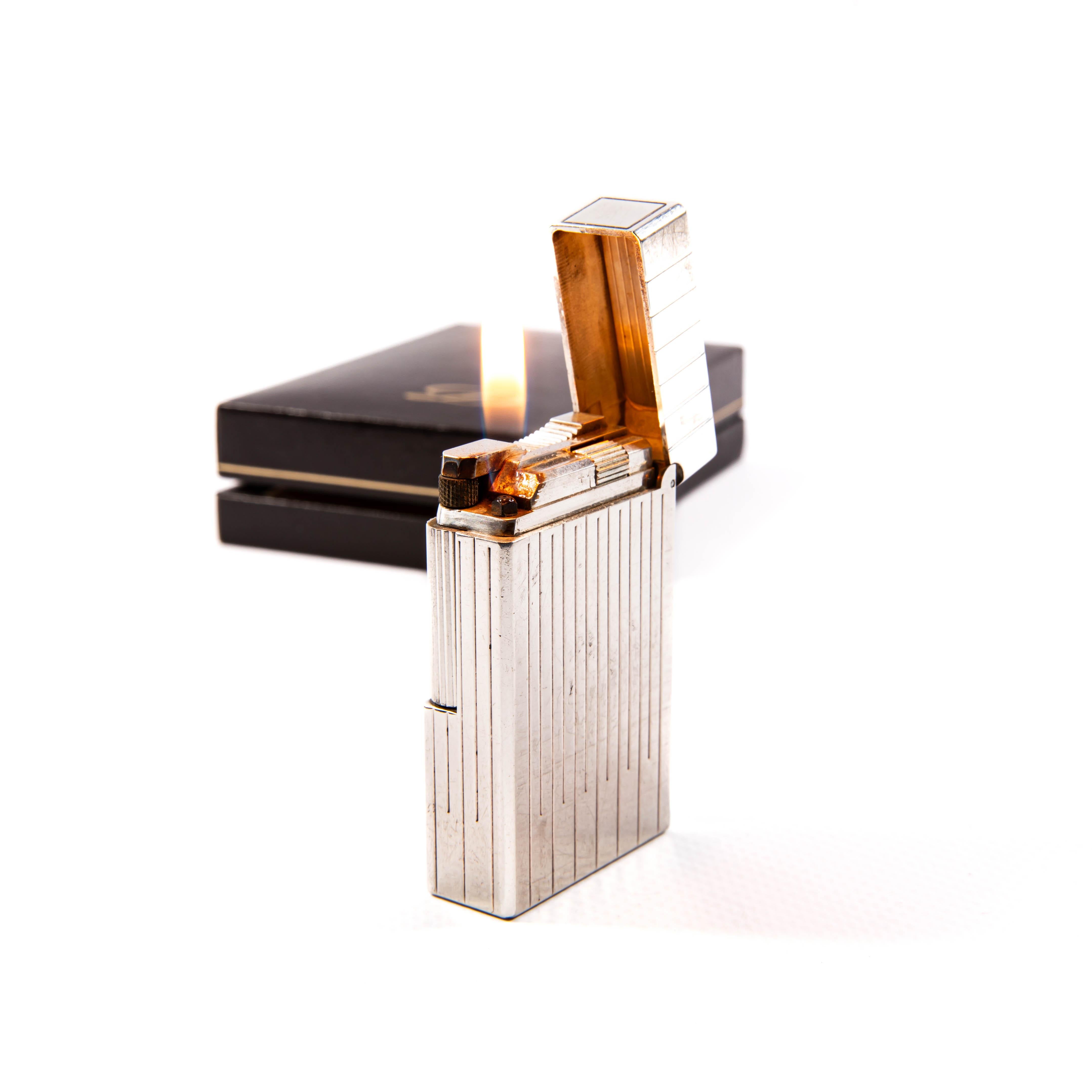 Vintage Silver Plated S.T. DUPONT Ligne 1 BR Regular Lighter in Box 1980s For Sale 4