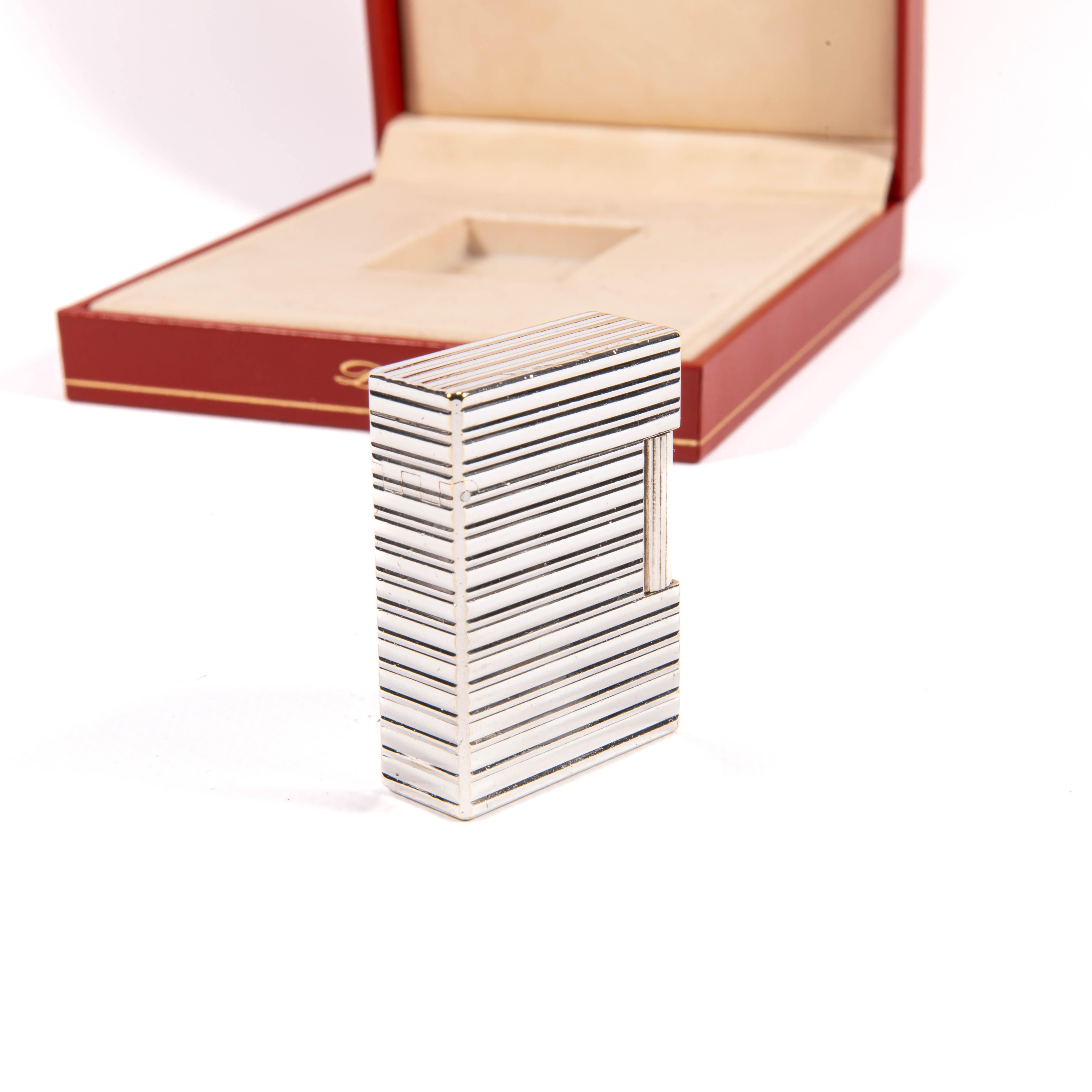 Vintage Silver Plated S.T. Dupont Ligne 1 BR Small Lighter 1980s in Box For Sale 2