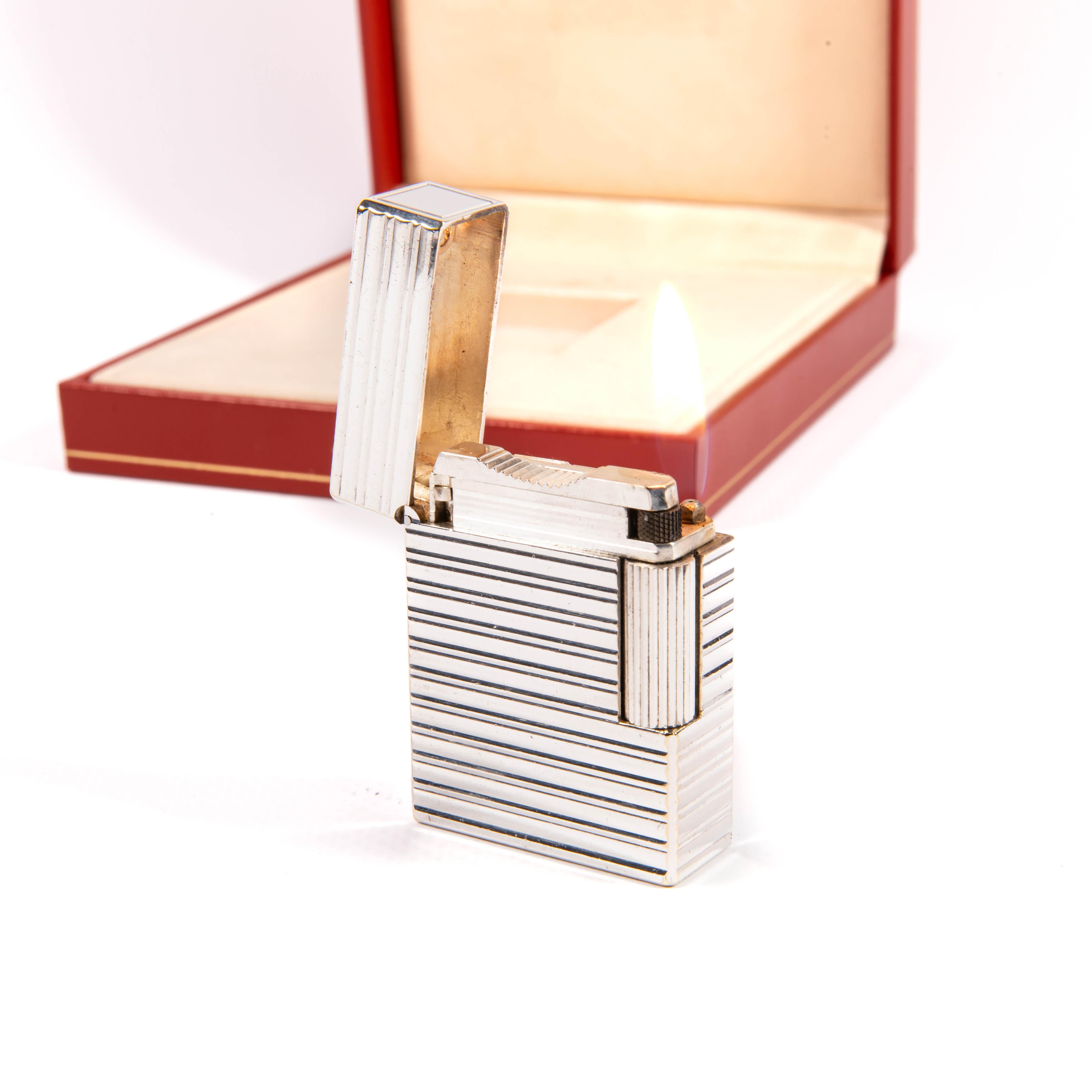 Vintage Silver Plated S.T. Dupont Ligne 1 BR Small Lighter 1980s in Box For Sale 3