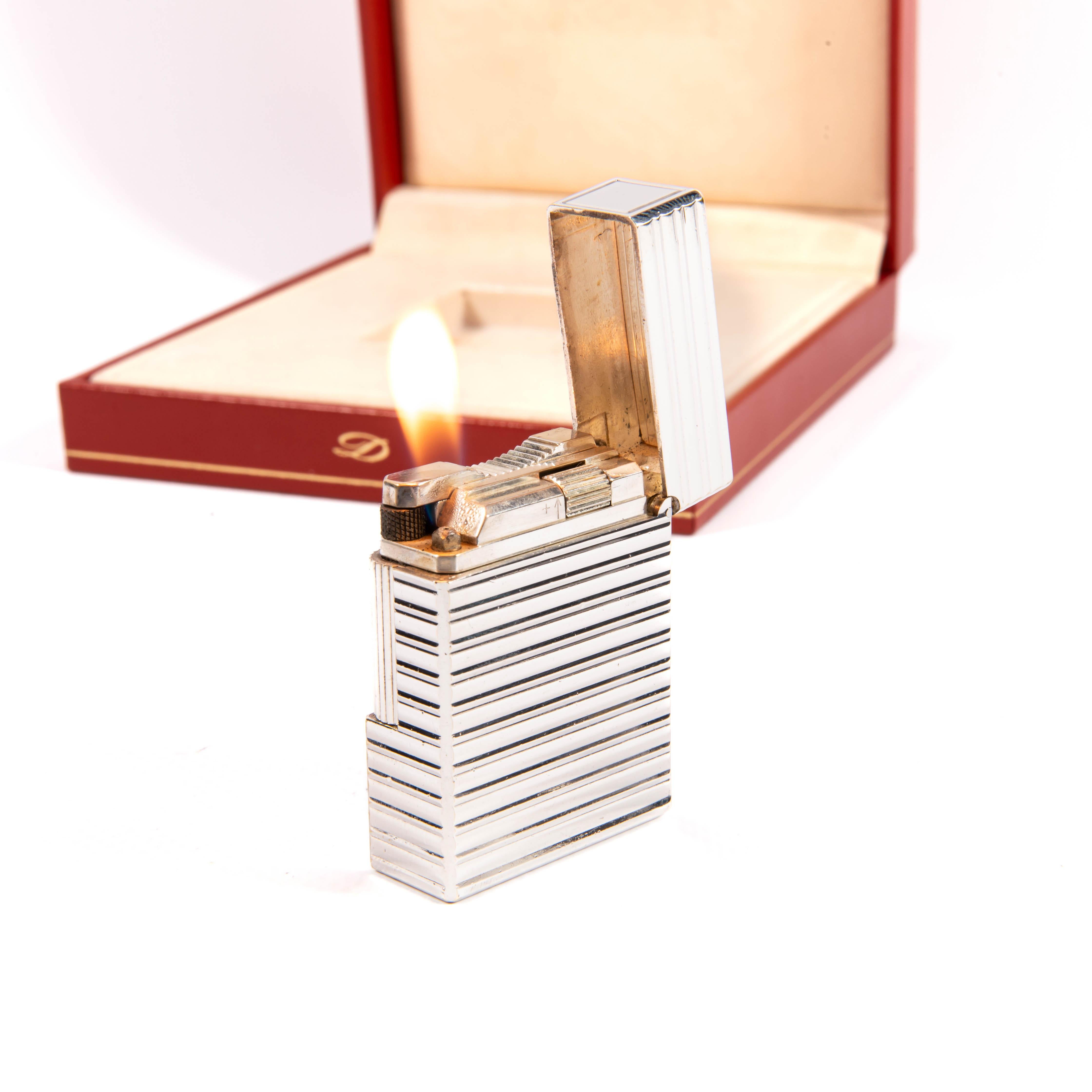 Vintage Silver Plated S.T. Dupont Ligne 1 BR Small Lighter 1980s in Box For Sale 4