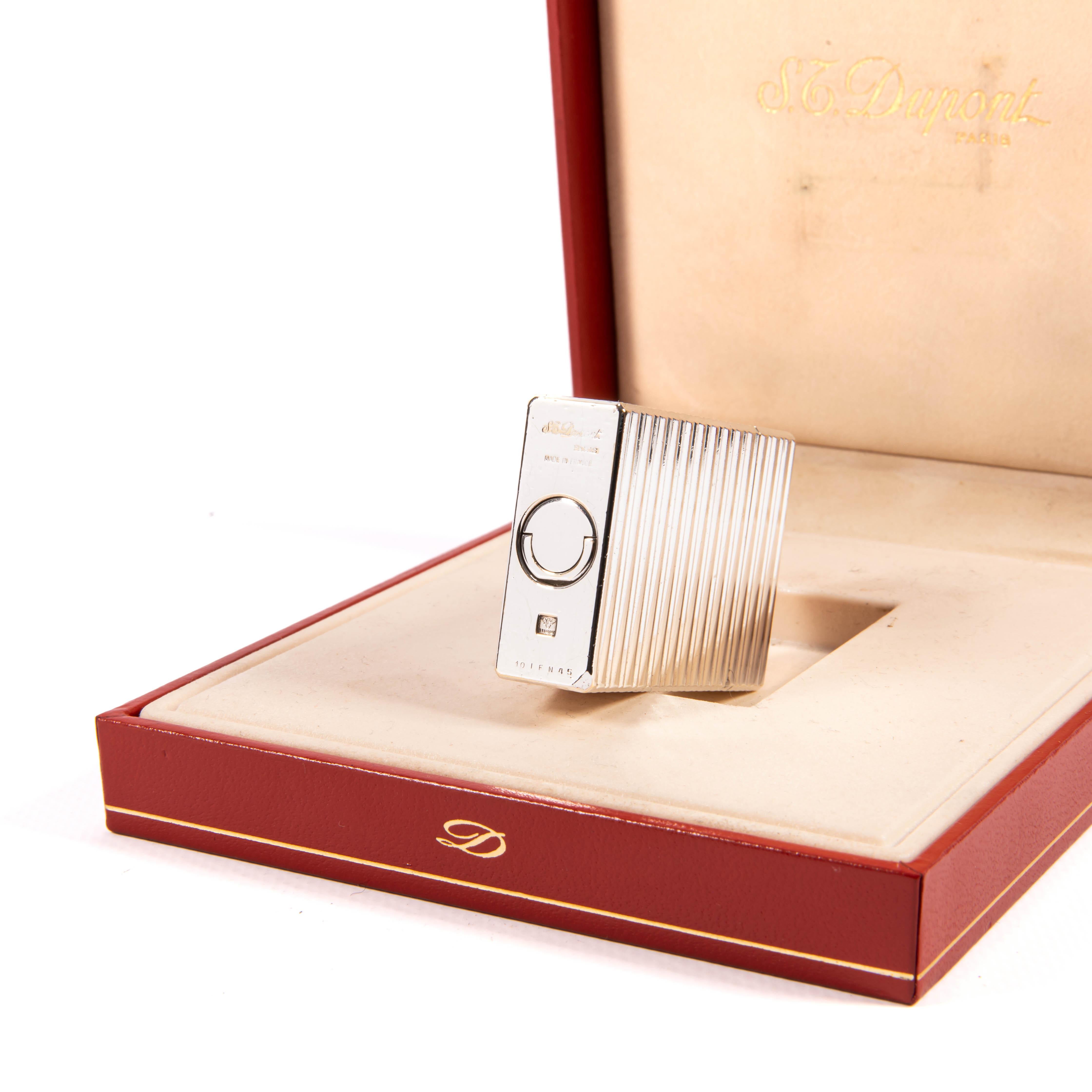 Vintage Silver Plated S.T. Dupont Ligne 1 BR Small Lighter 1980s in Box For Sale 5