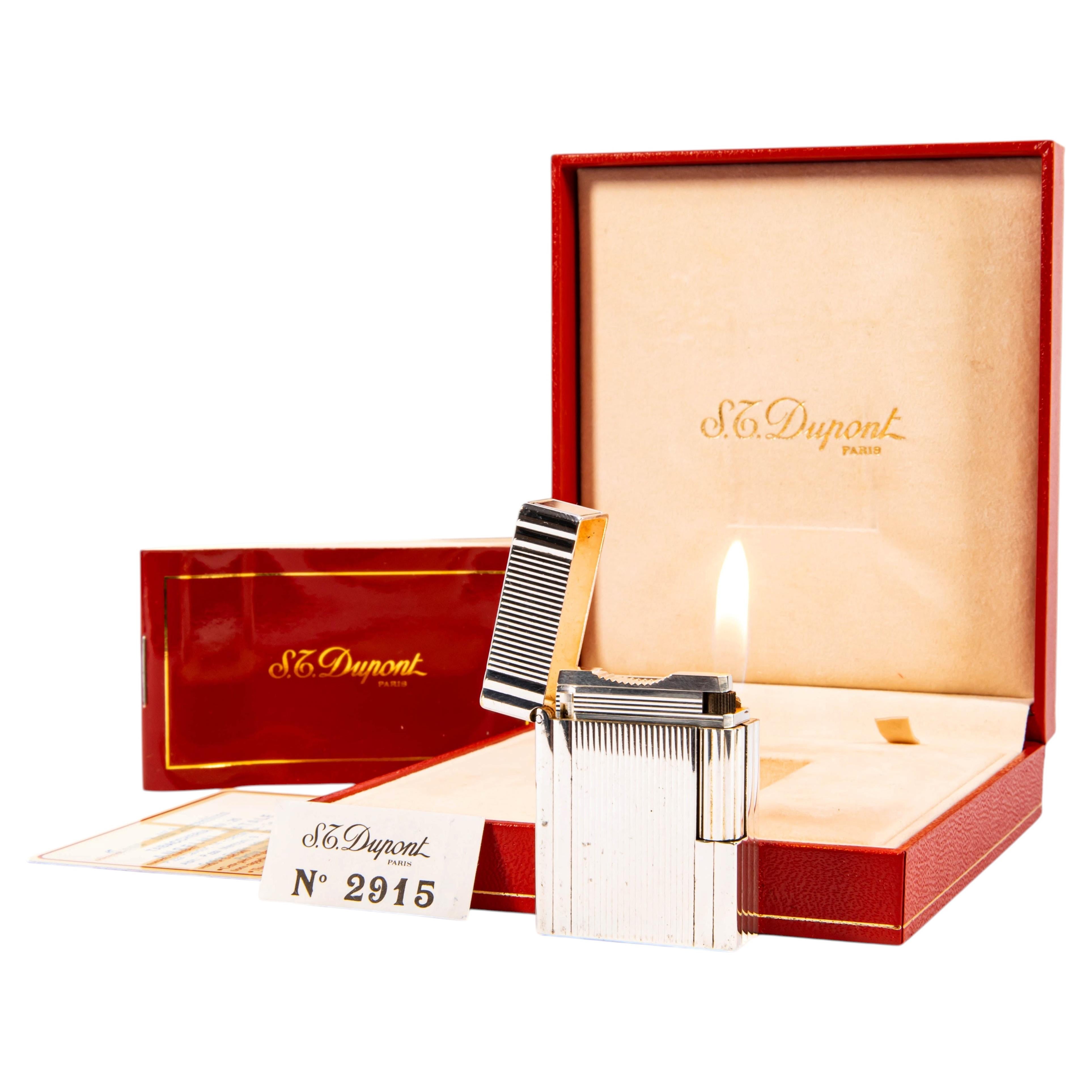 Vintage Silver Plated S.T. Dupont Ligne 1 BR Small Lighter in Box 1990s