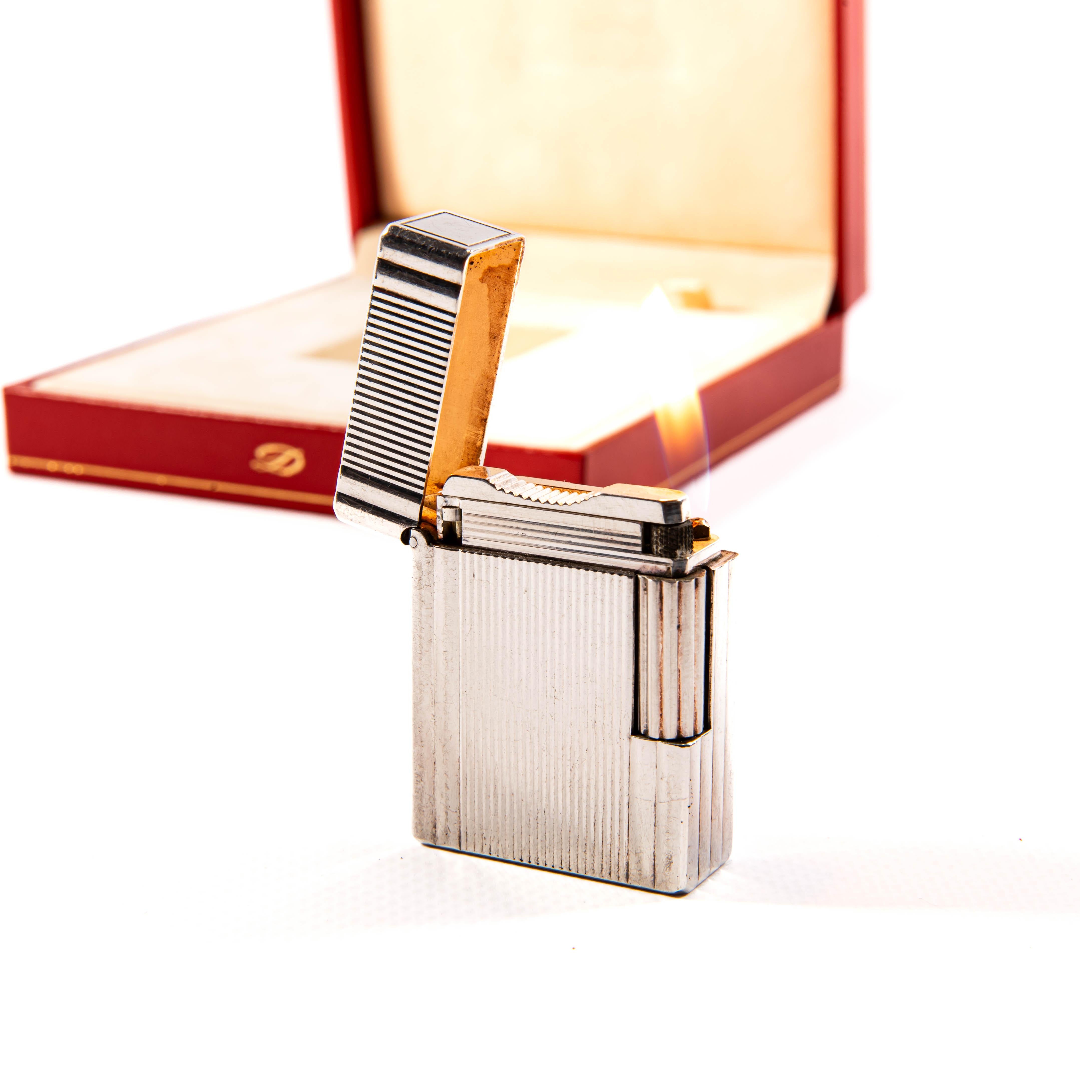 Vintage Silver Plated S.T. DUPONT Ligne 1 BR Small Lighter in Box 1999 in vendita 3