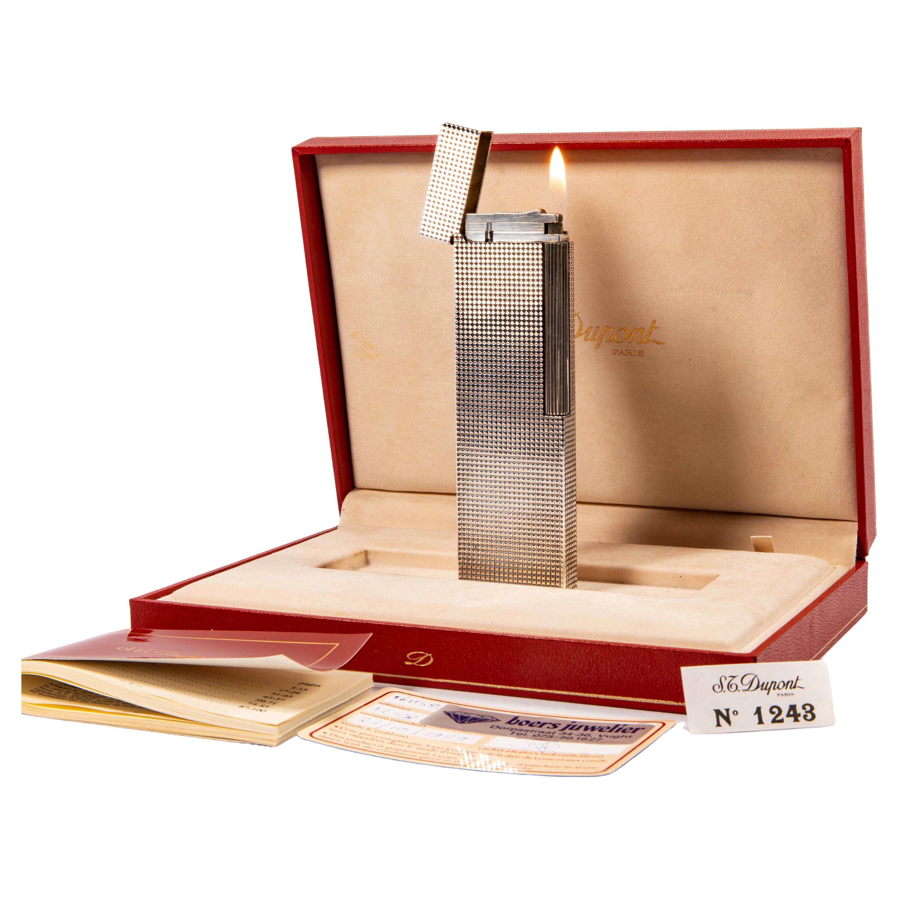 Vintage Silver Plated S.T. DUPONT Ligne 2 Desk Lighter in Box 1989