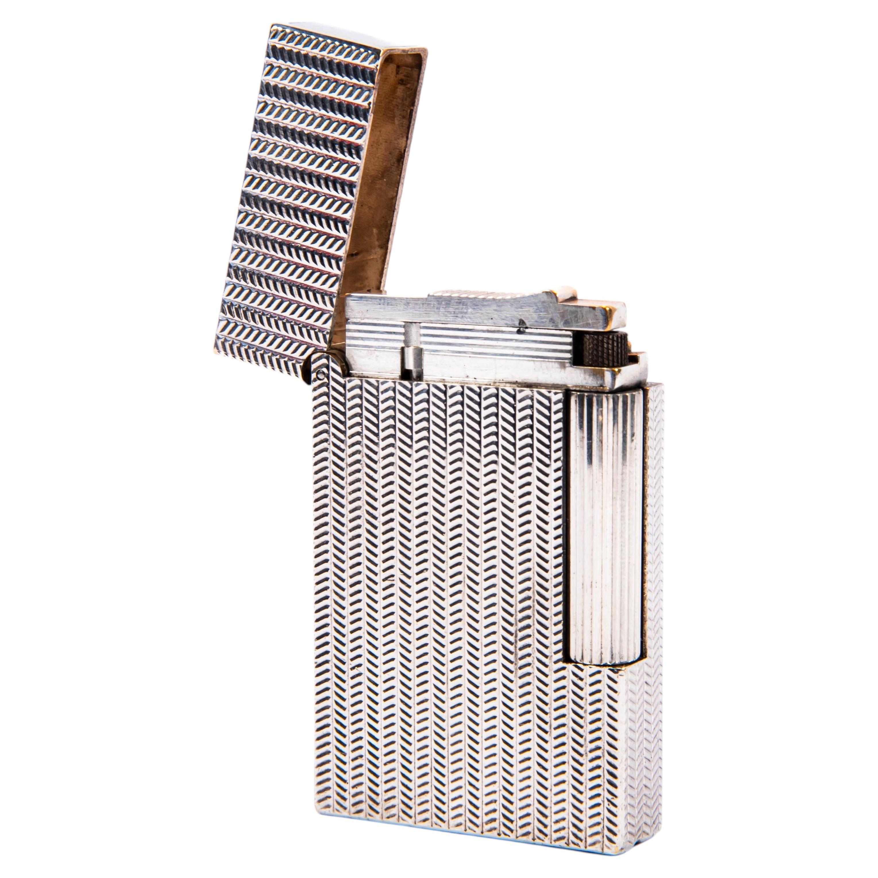 Vintage Silver Plated S.T. Dupont Ligne 2 Regular Lighter 1980s For Sale