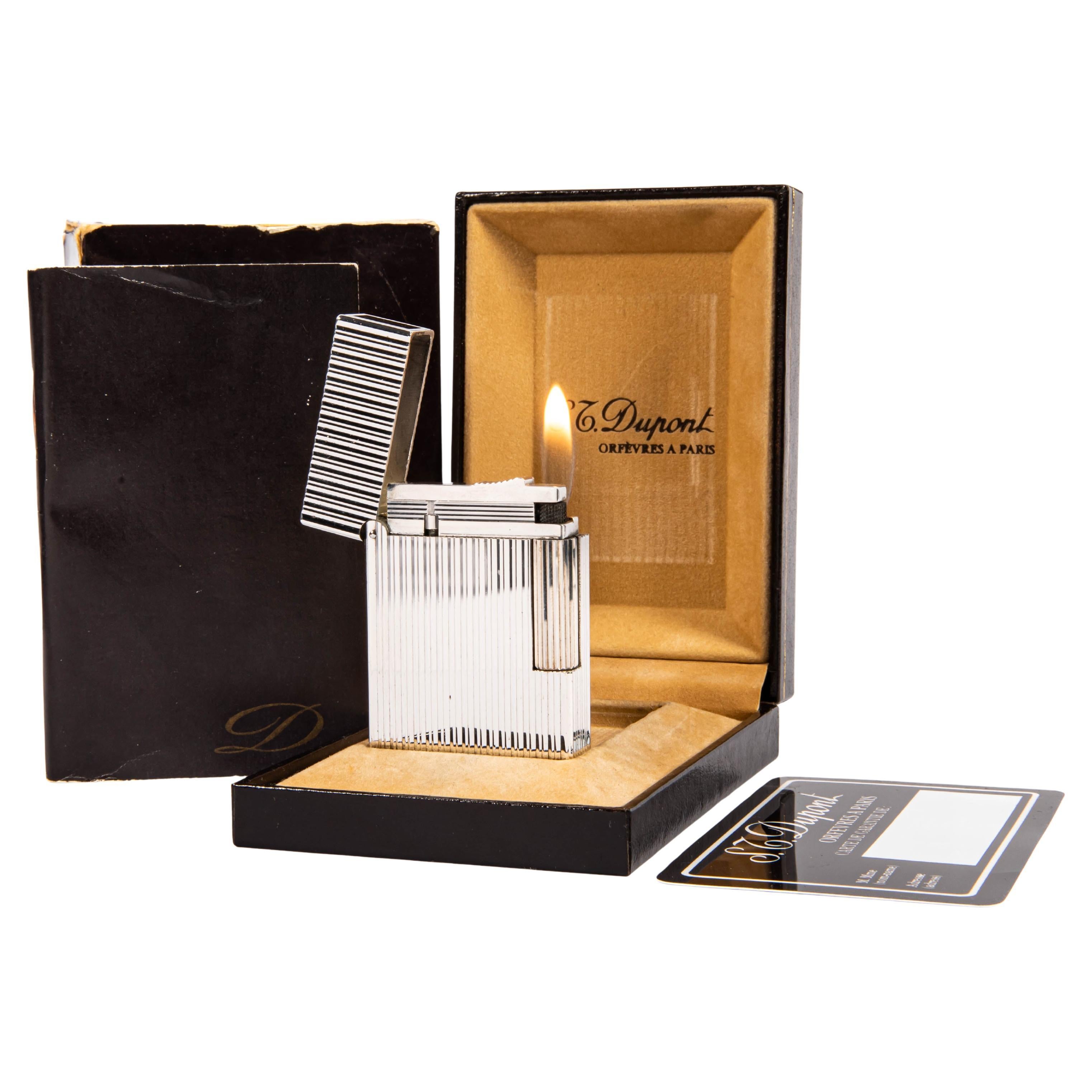 Vintage Silver Plated S.T. DUPONT Ligne 2 Small Lighter in Box 1980s