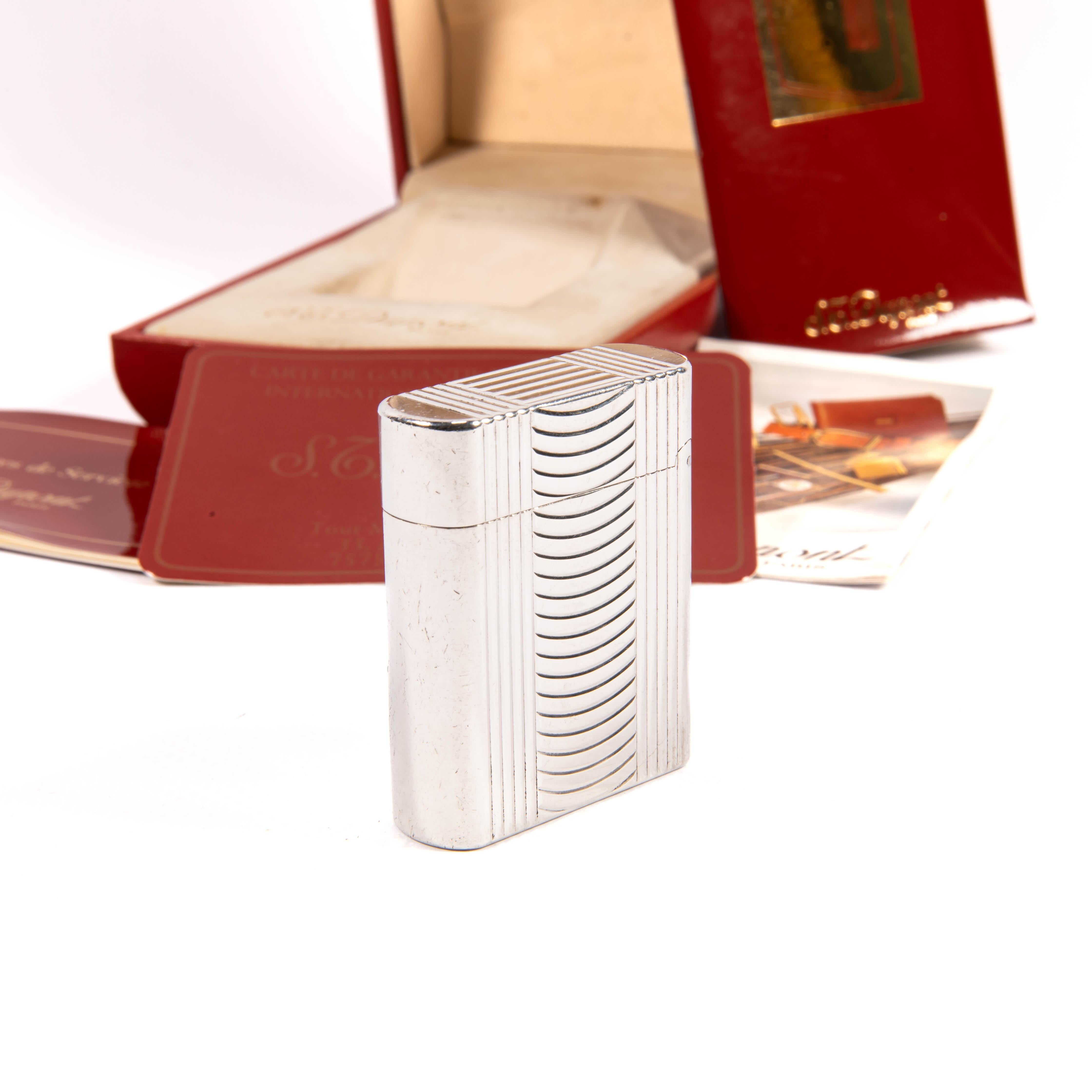 Women's or Men's Vintage Silver Plated S.T. DUPONT Soubreny Lighter 1970s in Box