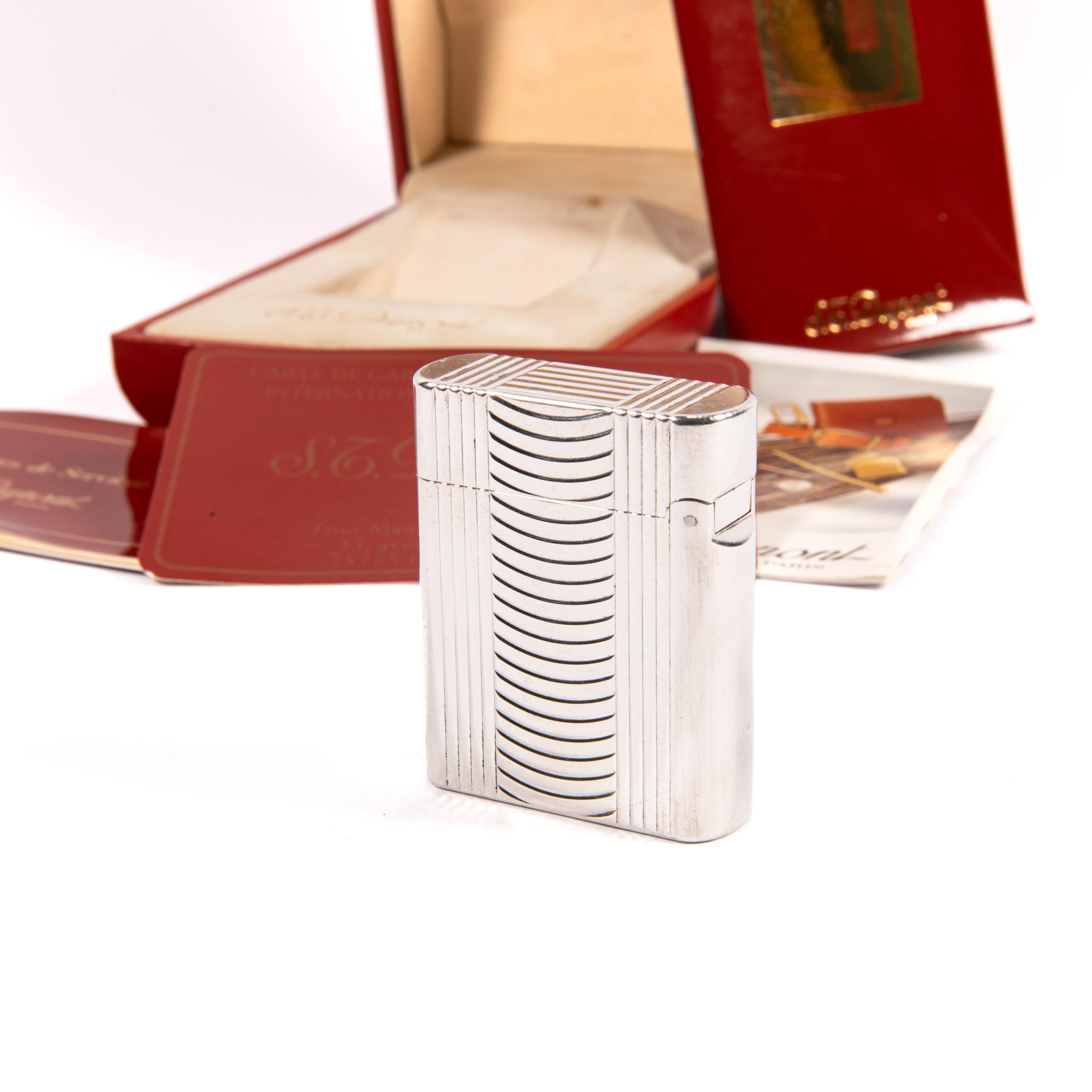 Vintage Silver Plated S.T. DUPONT Soubreny Lighter 1970s in Box 1