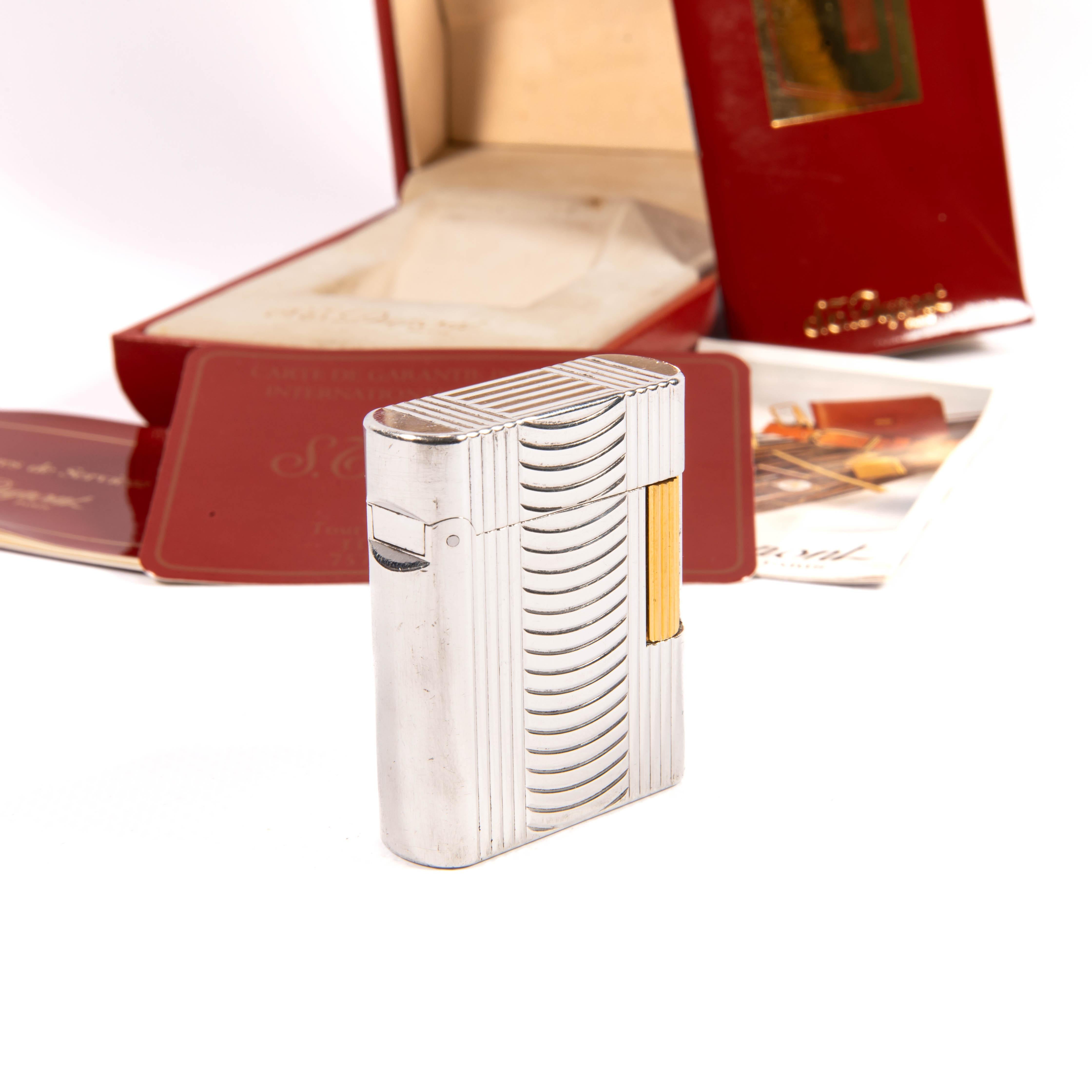 Vintage Silver Plated S.T. DUPONT Soubreny Lighter 1970s in Box 2
