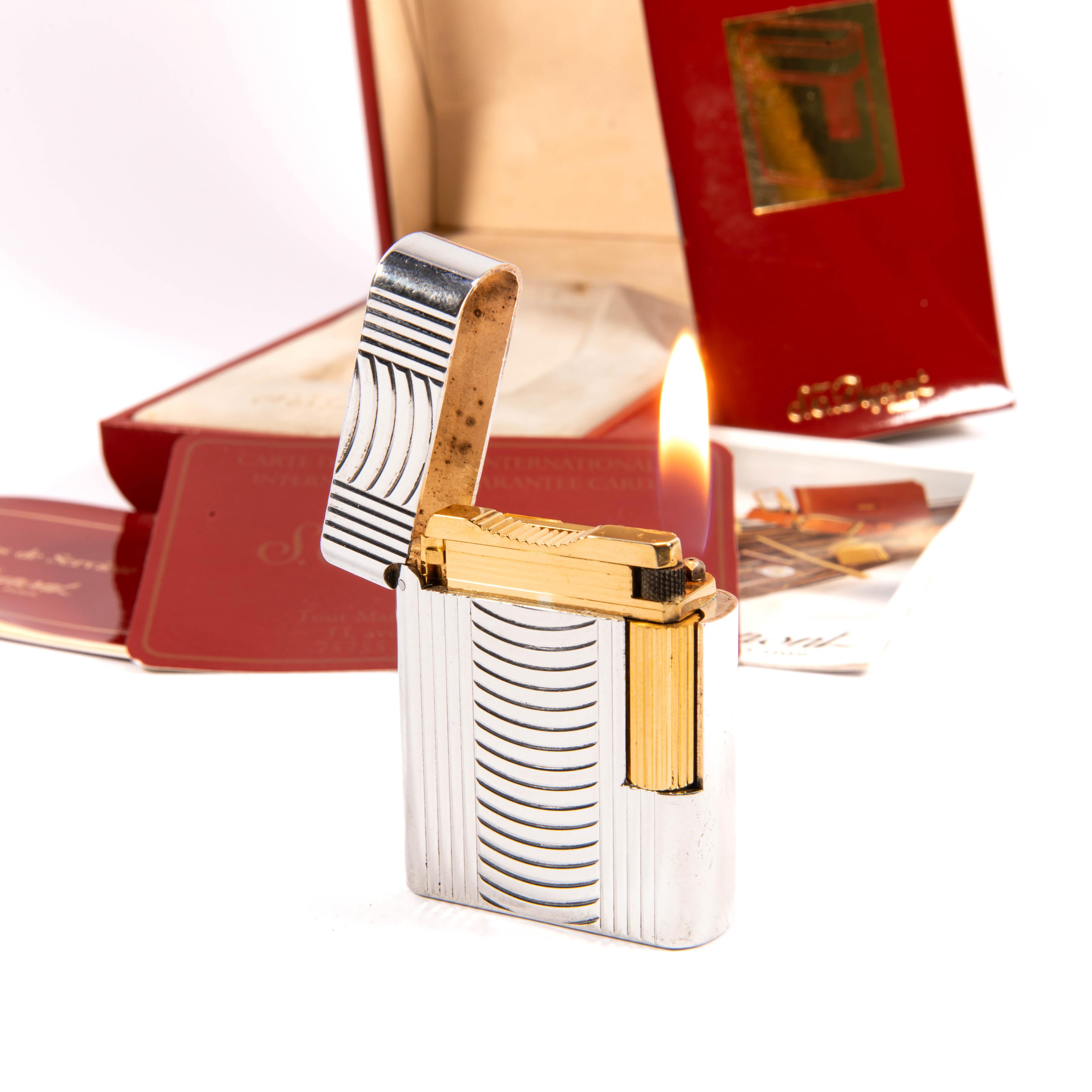 Vintage Silver Plated S.T. DUPONT Soubreny Lighter 1970s in Box 3
