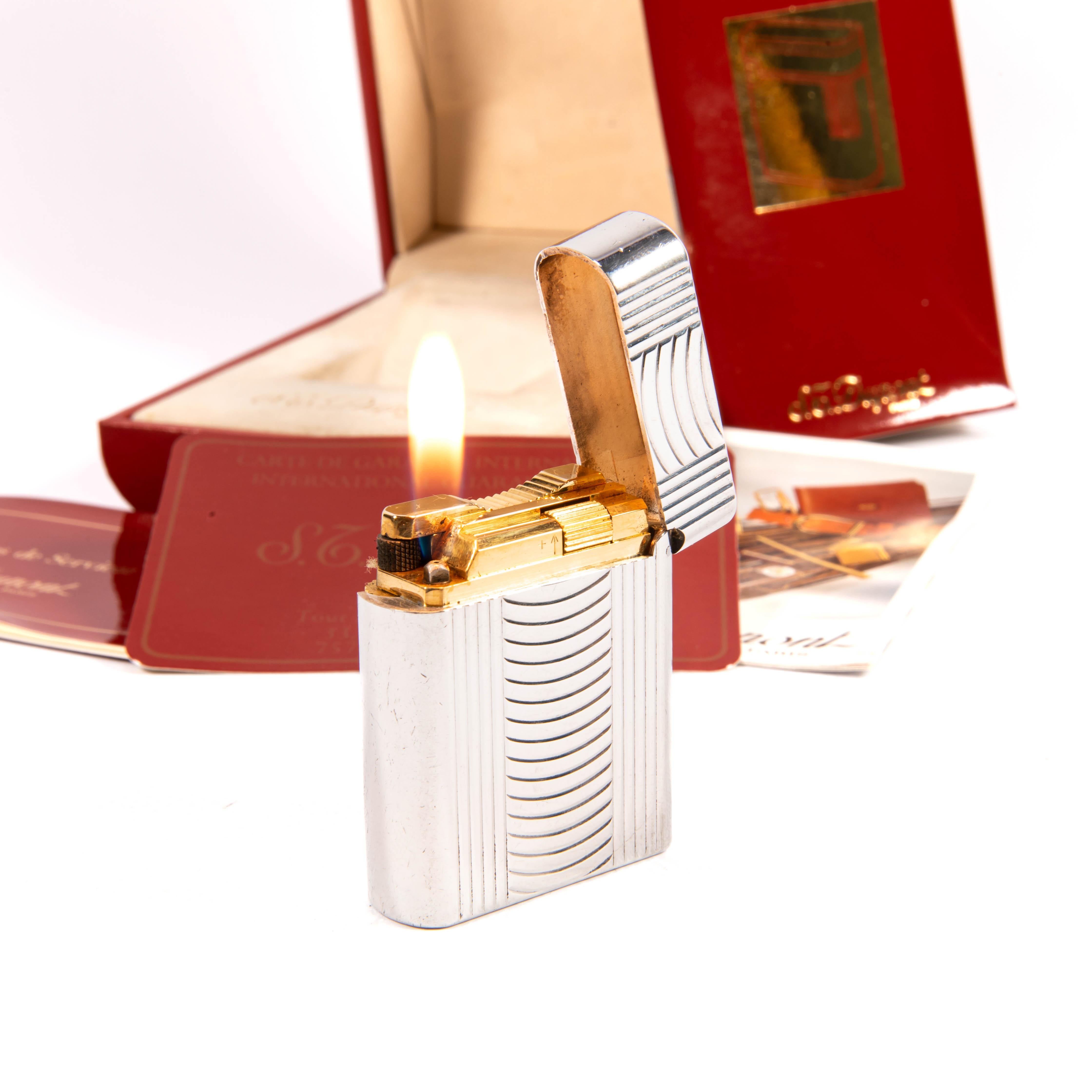 Vintage Silver Plated S.T. DUPONT Soubreny Lighter 1970s in Box 4