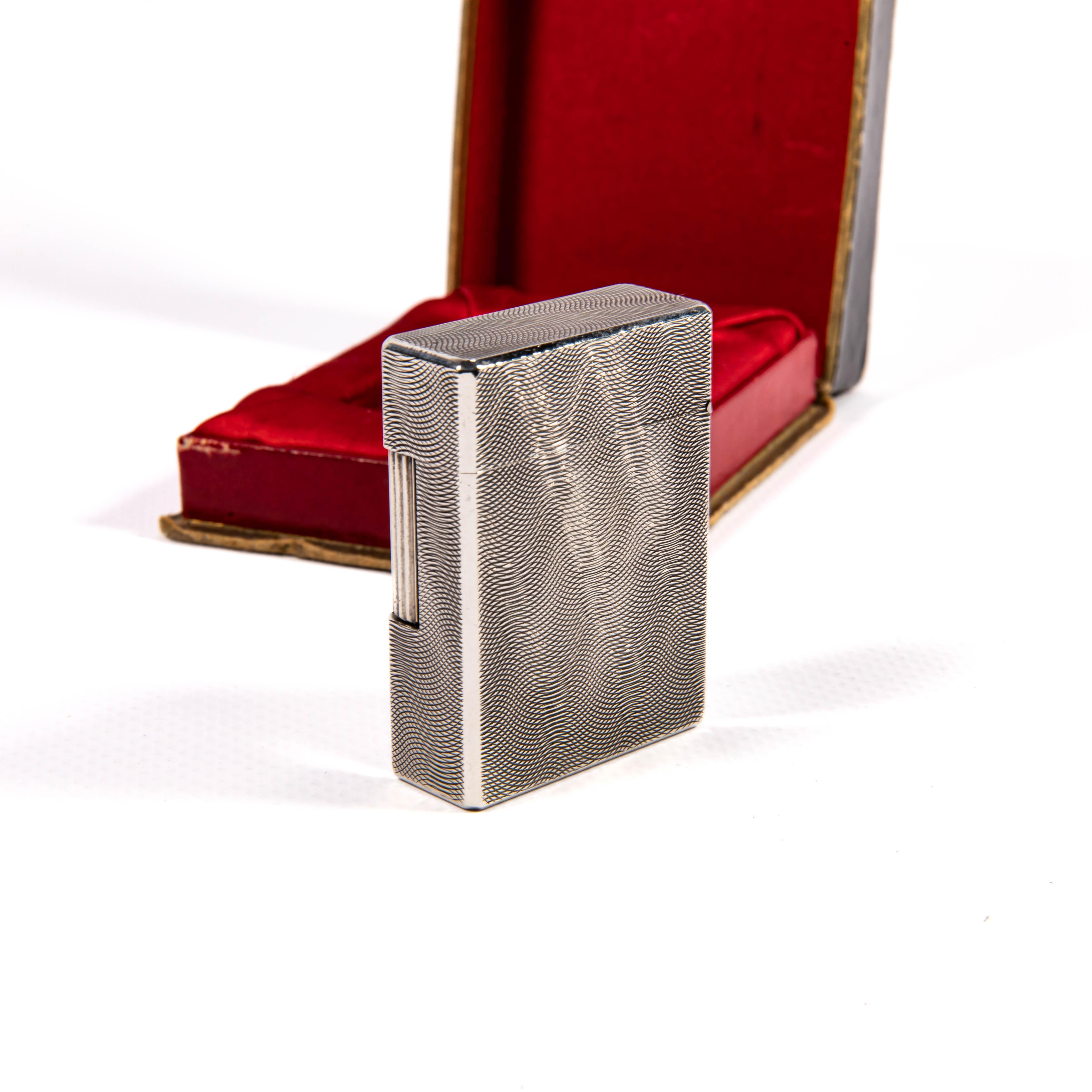 Vintage Silver Plated S.T. DUPONT x HERMÈS Ligne 1 BS Small Lighter in Box 1960s In Excellent Condition For Sale In DELFT, NL