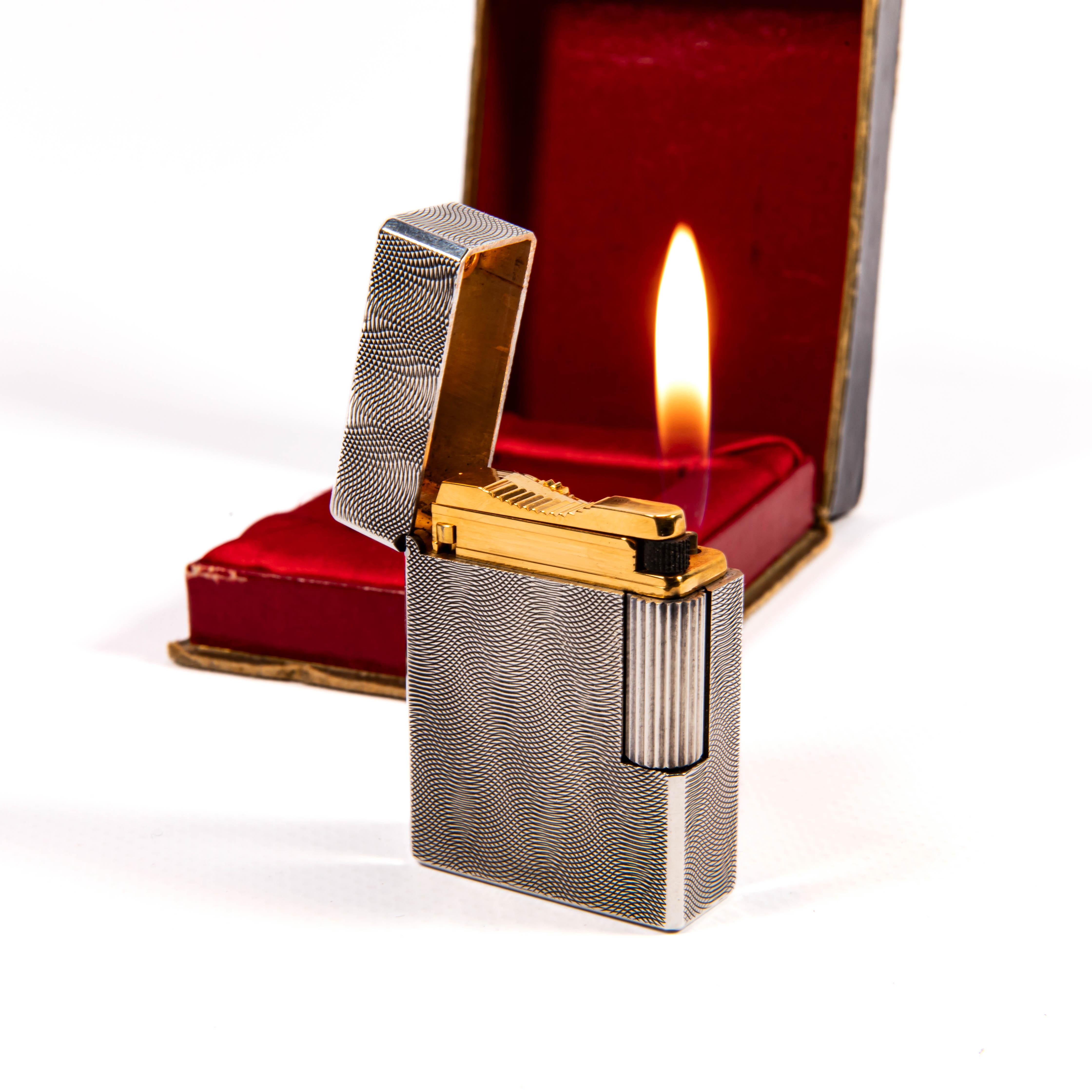 Vintage Silver Plated S.T. DUPONT x HERMÈS Ligne 1 BS Small Lighter in Box 1960s For Sale 2