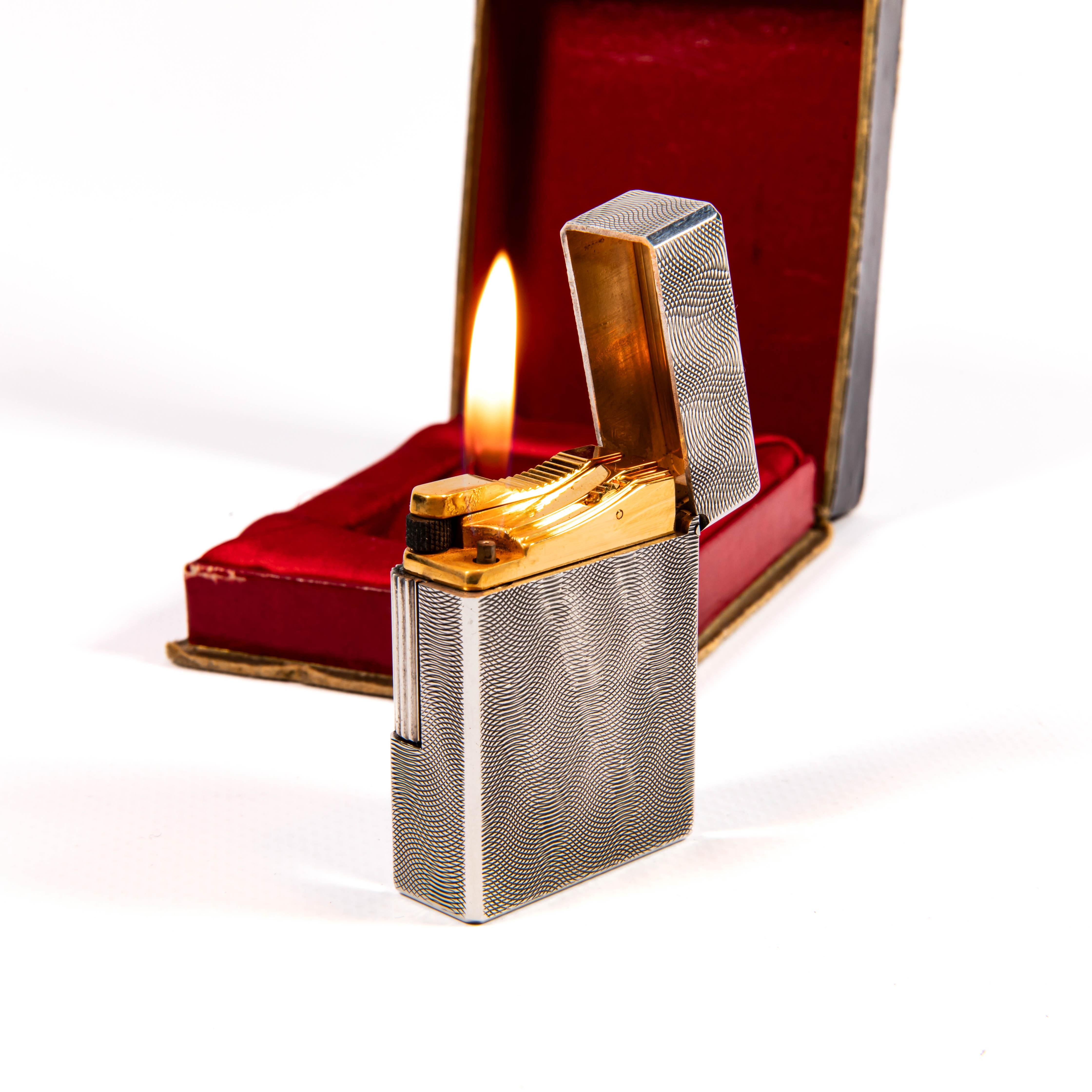 Vintage Silver Plated S.T. DUPONT x HERMÈS Ligne 1 BS Small Lighter in Box 1960s For Sale 3