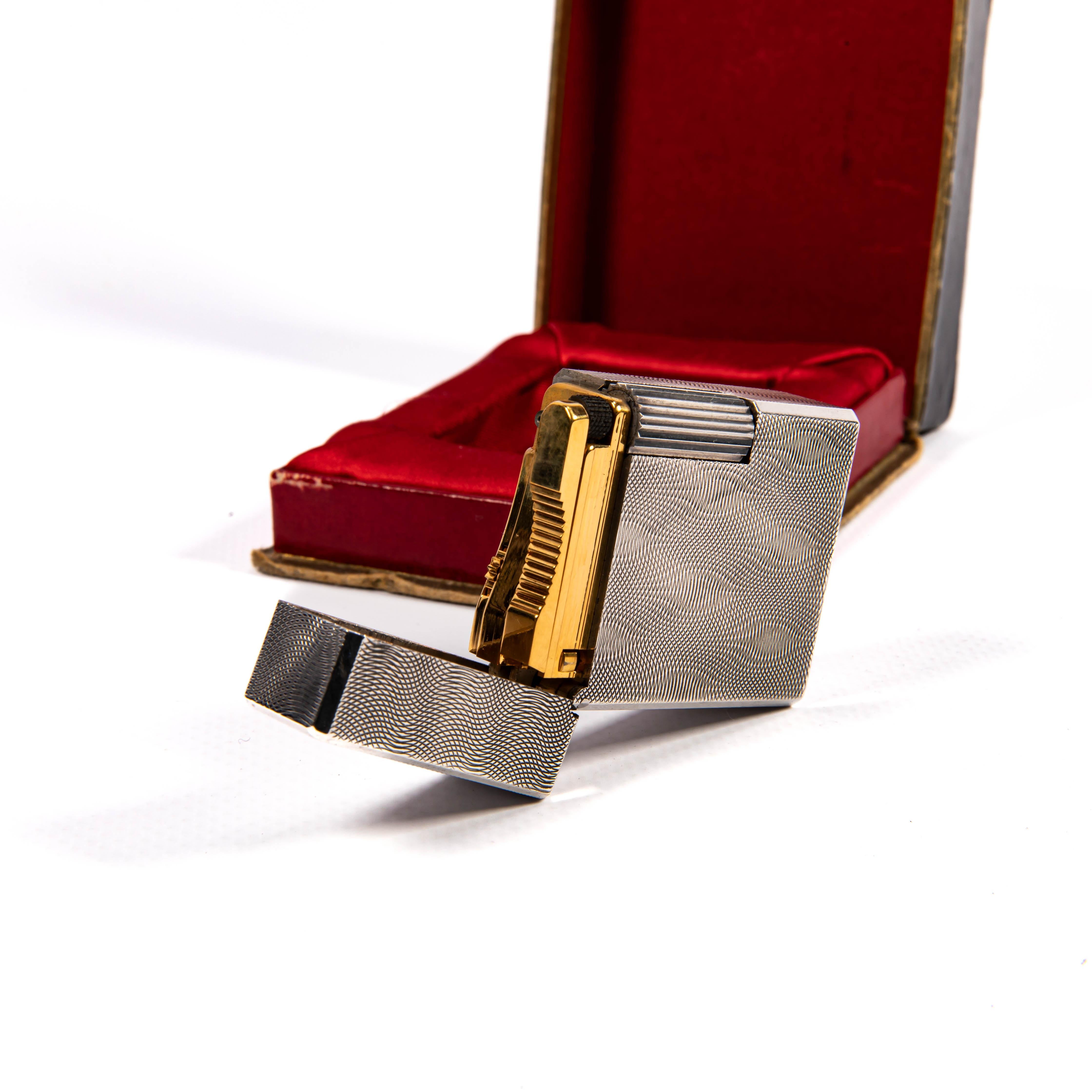 Vintage Silver Plated S.T. DUPONT x HERMÈS Ligne 1 BS Small Lighter in Box 1960s For Sale 4