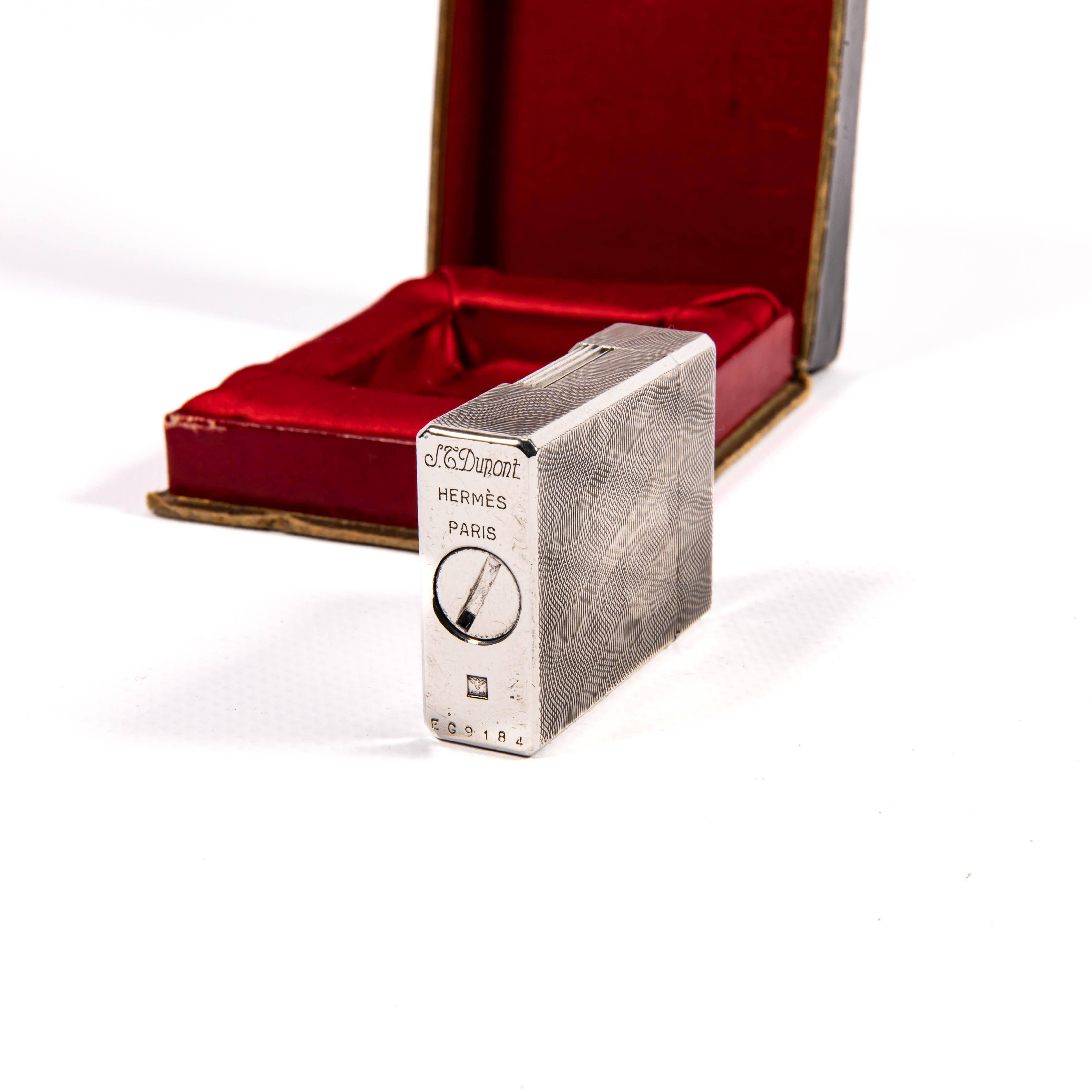 Vintage Silver Plated S.T. DUPONT x HERMÈS Ligne 1 BS Small Lighter in Box 1960s For Sale 5