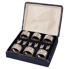 Vintage Silver-Plated Swan Napkin Holder Rings Set of Six in Original Box & Vase