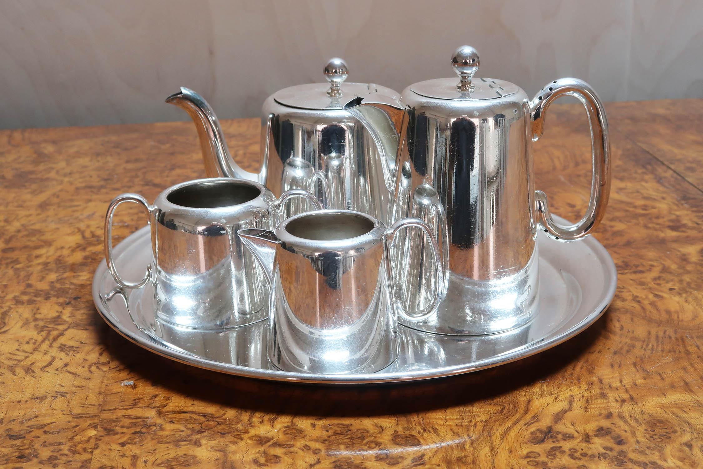 Edwardian Vintage Silver Plated Tea Set On Tray, English C.1920 For Sale