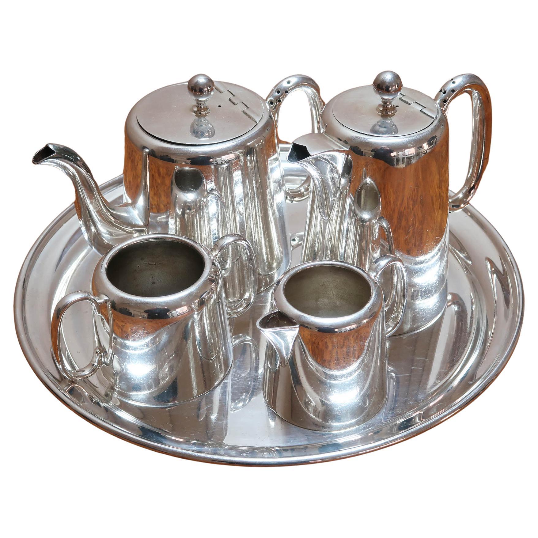 Service à thé sur plateau vintage en métal argenté, anglais vers 1920 en vente