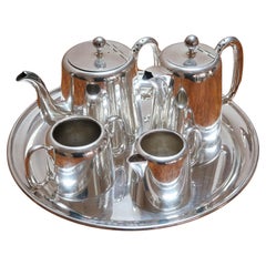 Service à thé sur plateau vintage en métal argenté, anglais vers 1920