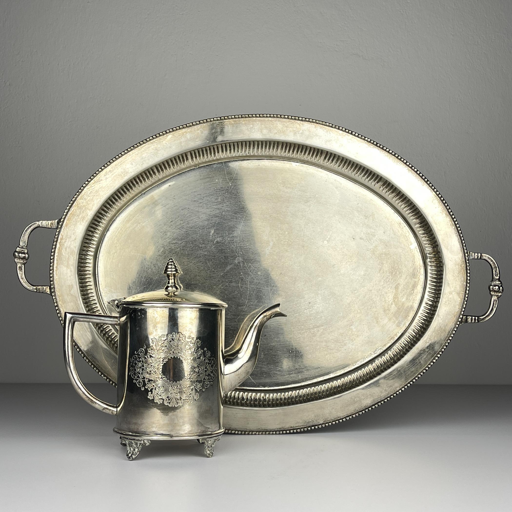 Versilberte Vintage-Teekanne und Tablett von Royal Sheffield, England, 1950er Jahre im Angebot 3