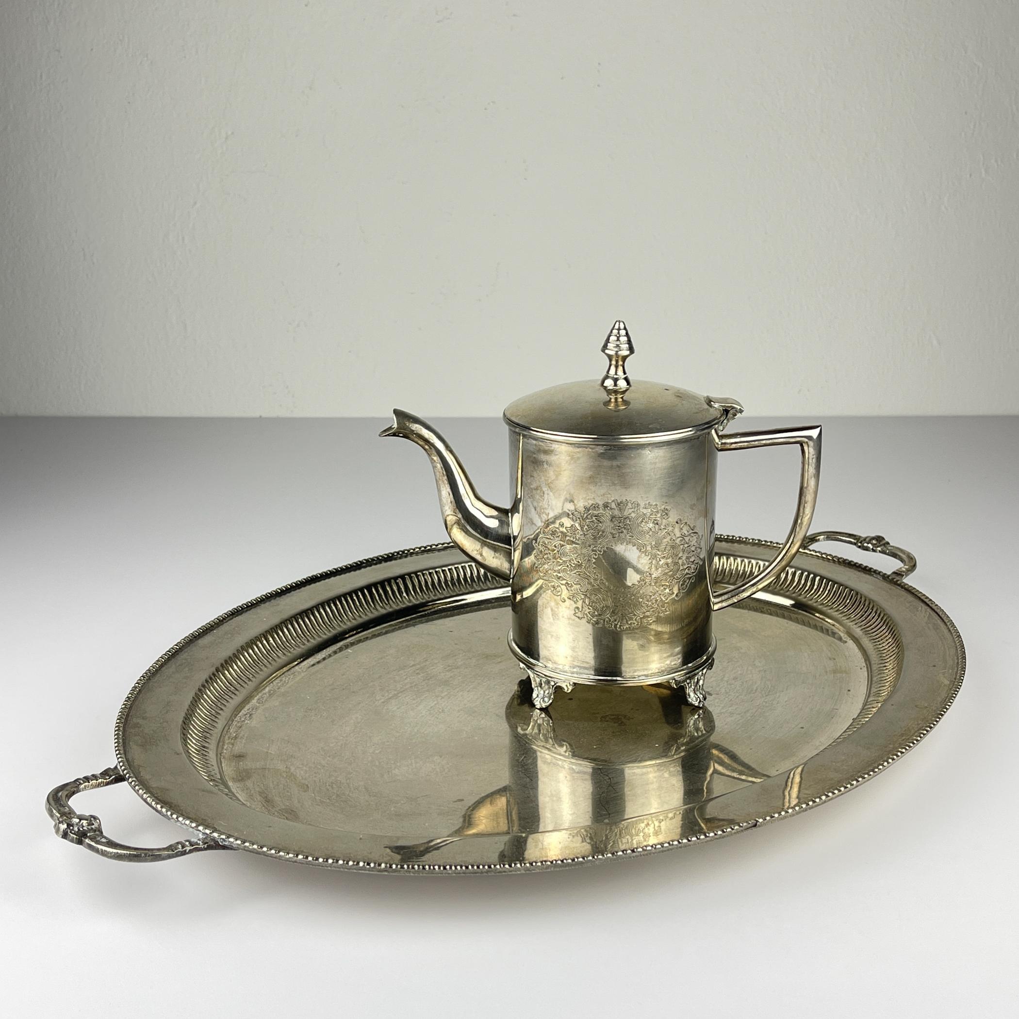Versilberte Vintage-Teekanne und Tablett von Royal Sheffield, England, 1950er Jahre im Angebot 5