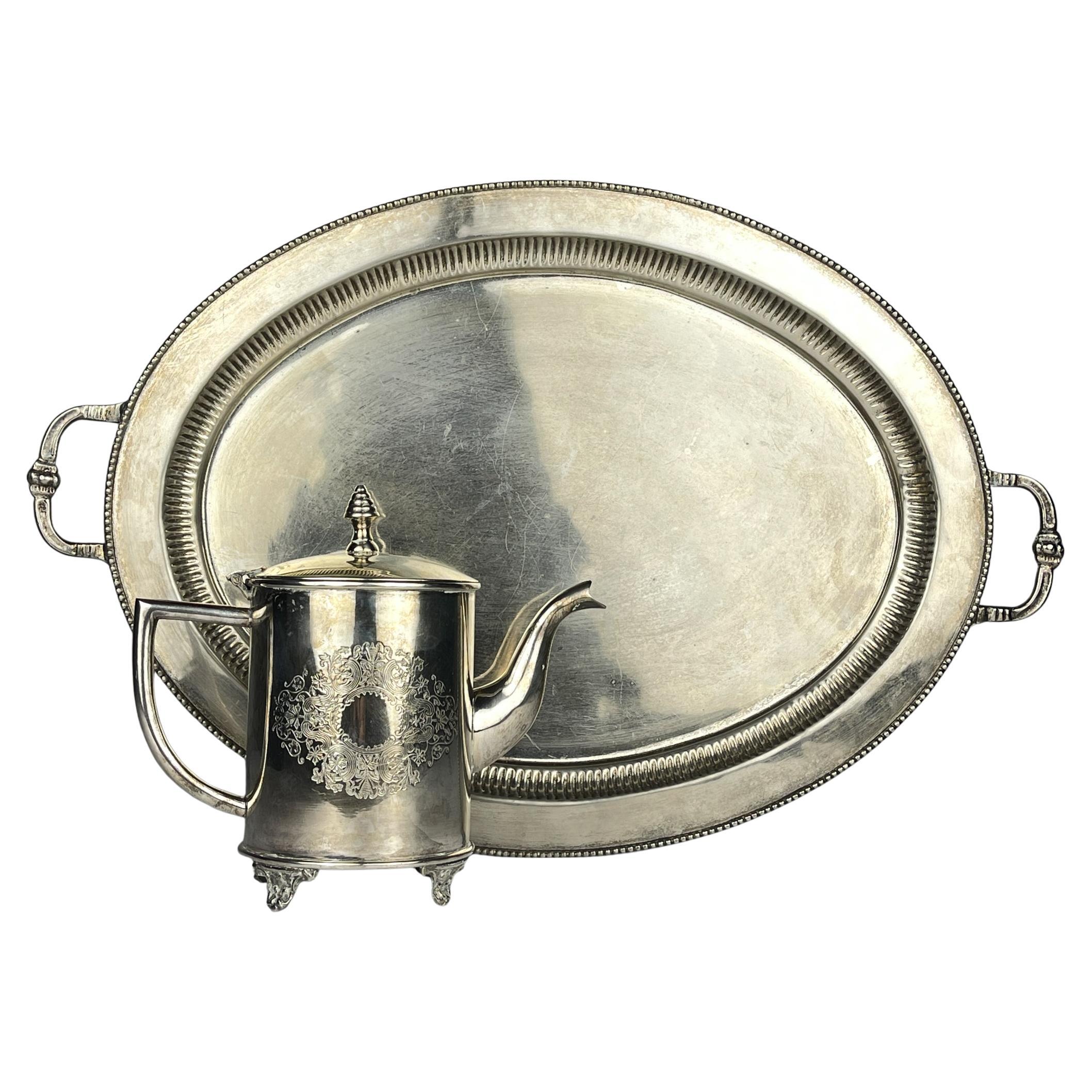 Vintage silver plated teapot and tray by Royal Sheffield, England, 1950s