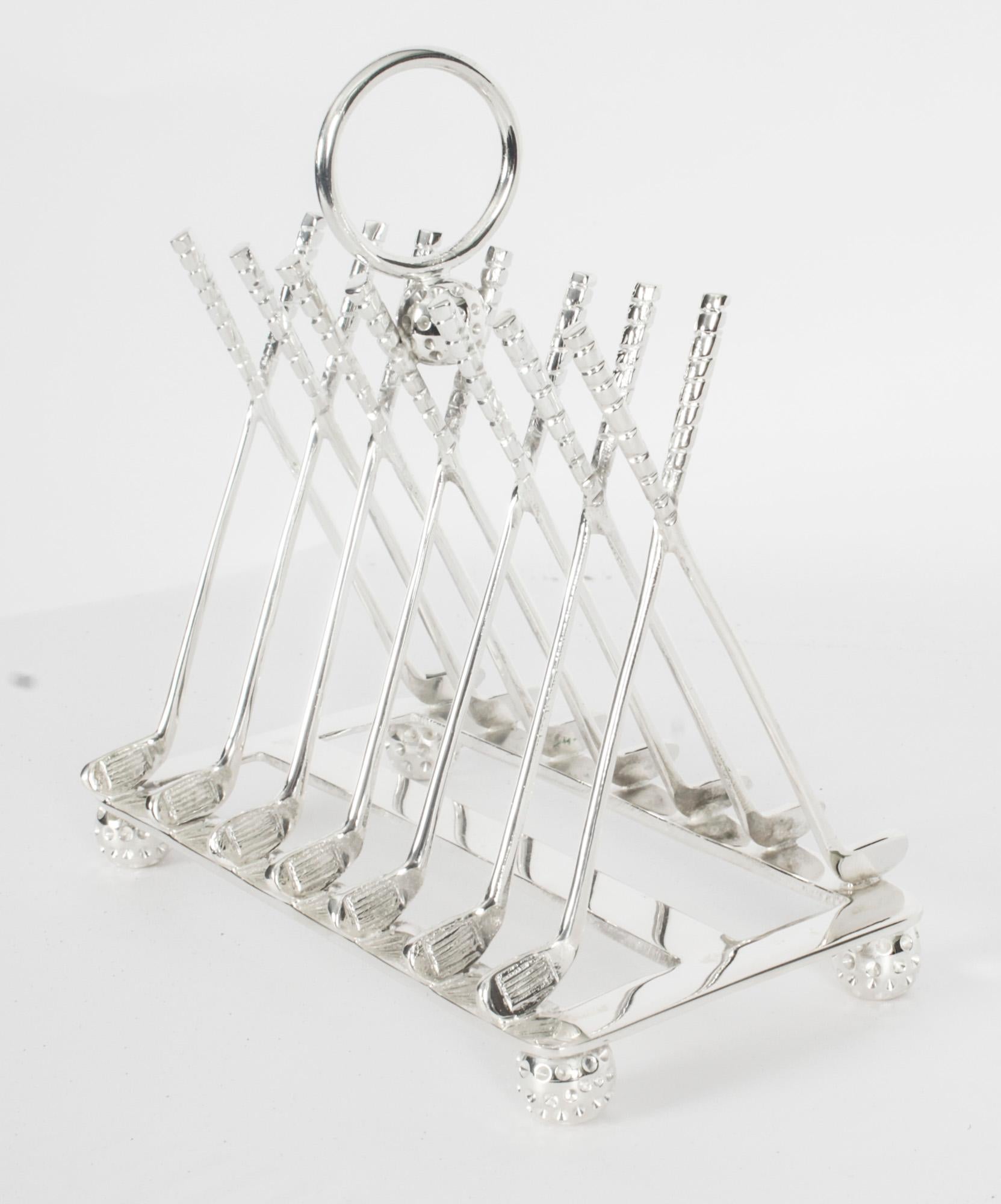 Vintage Silver Plated Toast Rack Crossed Golf Clubs 20th C For Sale 10