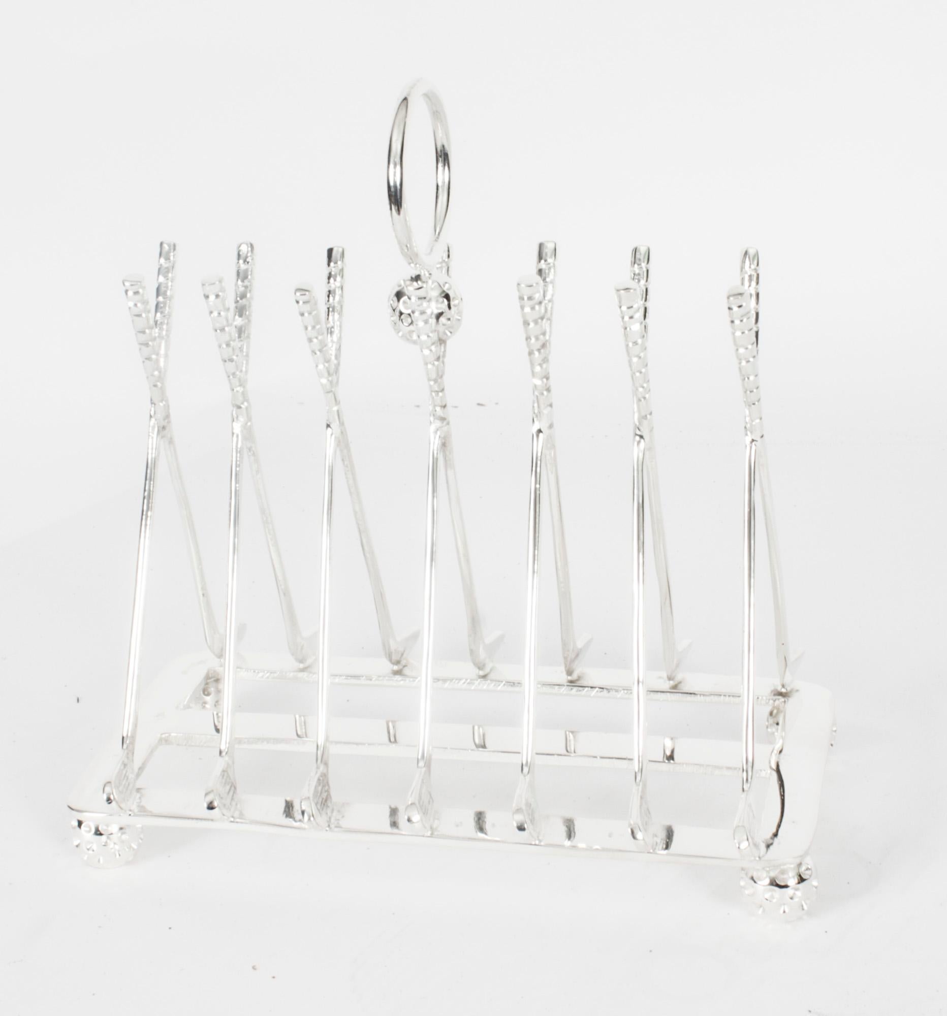 Vintage Silver Plated Toast Rack Crossed Golf Clubs 20th C For Sale 1