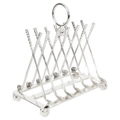 Antique Silver Plated Toast Rack Crossed Golf Clubs 20th C