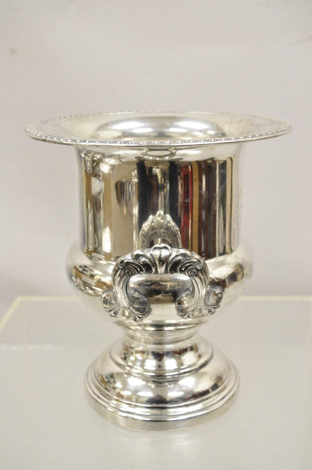 Vintage Silver Plated Twin Handles Champagne Chiller Ice Bucket. Circa Mid to Late 20th Century. Measurements: 10