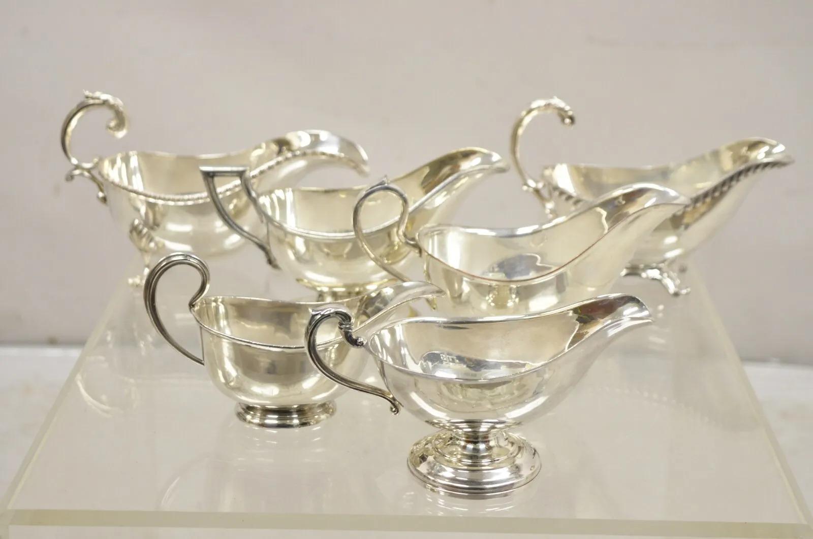Vintage Silver Plated Victorian Serving Gravy Boat Sauce Boats - Lot of 6 For Sale 7