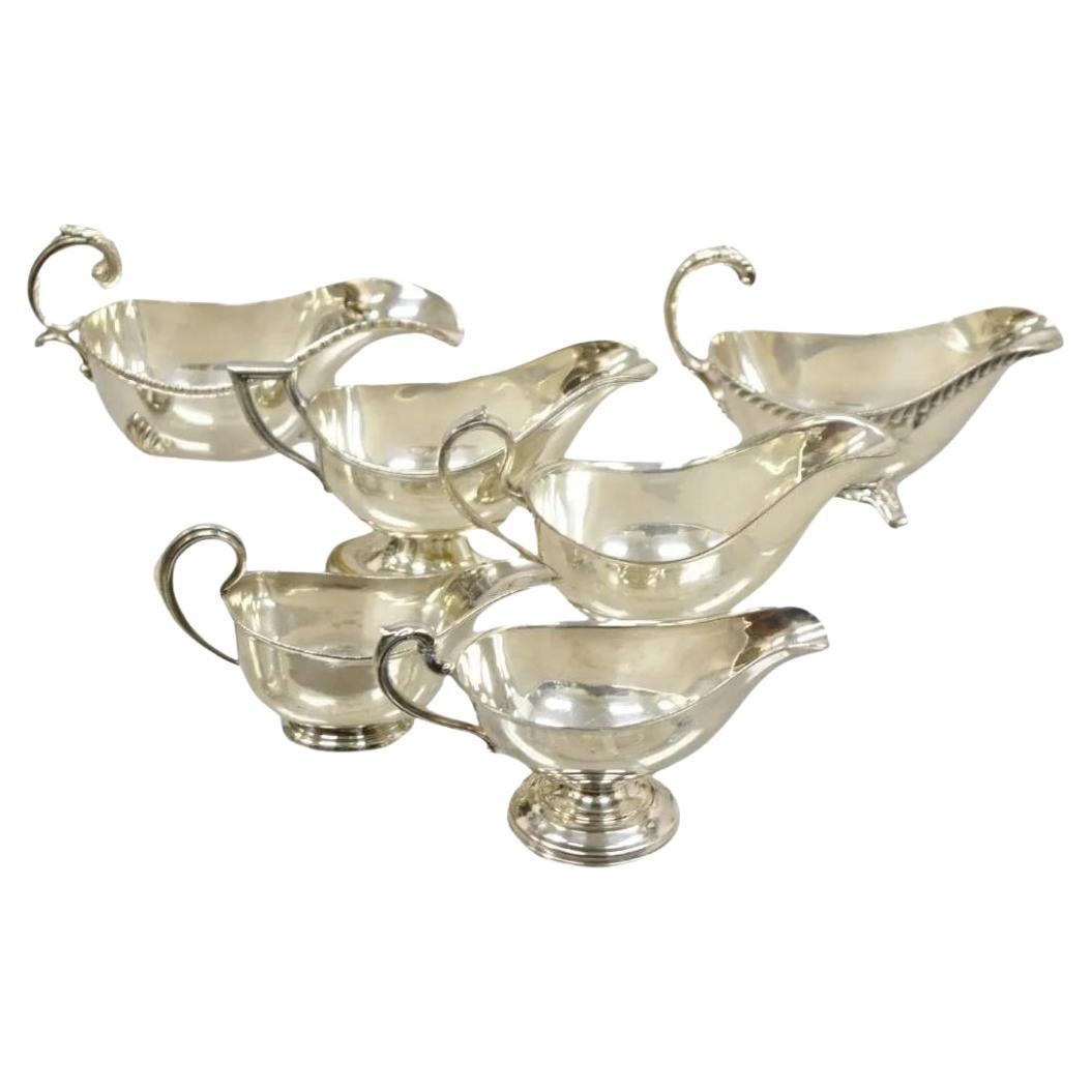 Vintage Silver Plated Victorian Serving Gravy Boat Sauce Boats - Lot of 6 For Sale