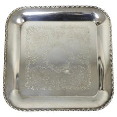 Vintage Silver Plated Victorian Style 9" Square Small Trinket Dish Platter Tray