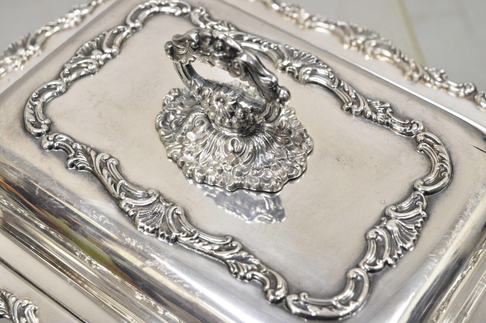 Vintage Silver Plated Victorian Style Ornate Lidded Covered Serving Dish In Good Condition For Sale In Philadelphia, PA