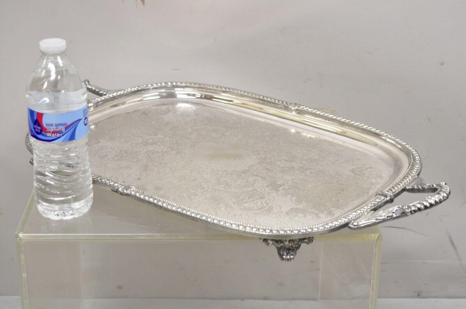 Vintage Silver Plated Victorian Style Regency Heavy Twin Handle Platter Tray For Sale 6
