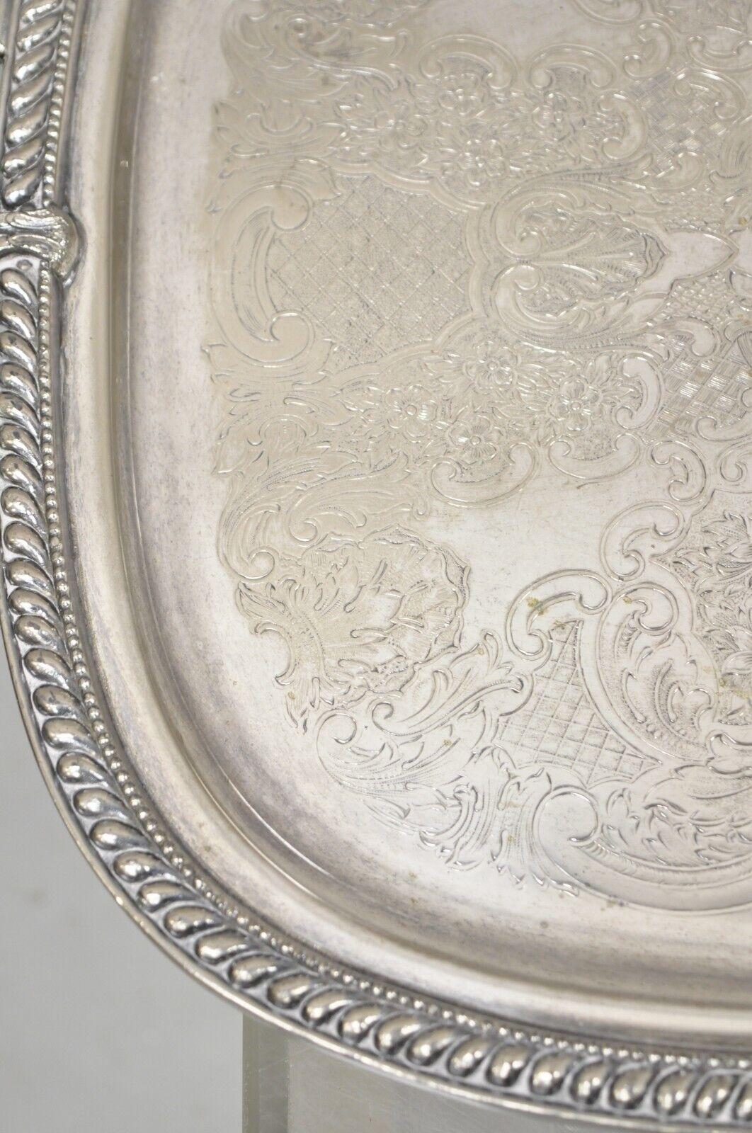 Vintage Silver Plated Victorian Style Regency Heavy Twin Handle Platter Tray For Sale 3