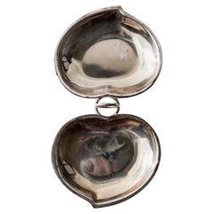 Vintage Silver Plated Vide Poche Bowl, Two Heart Shells with Ring Handle, 1960s