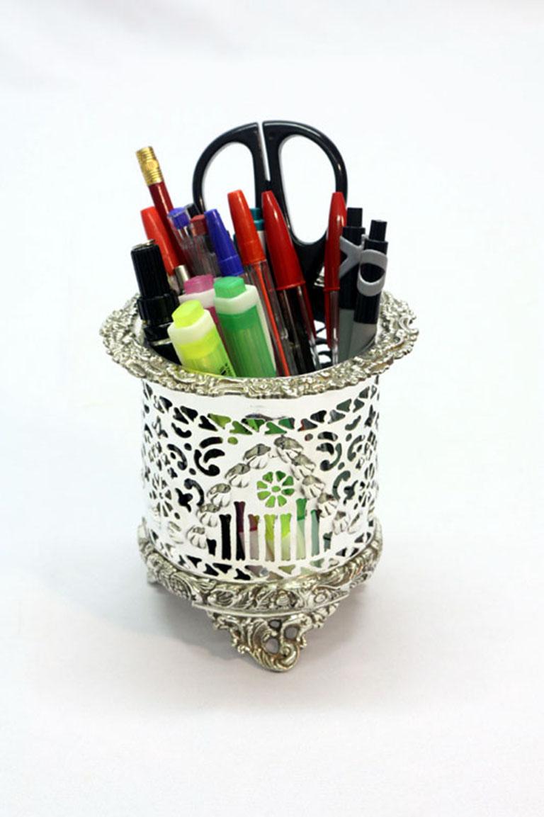 Vintage Silver Plated Wine Coaster Pen Holder 20th Century 1
