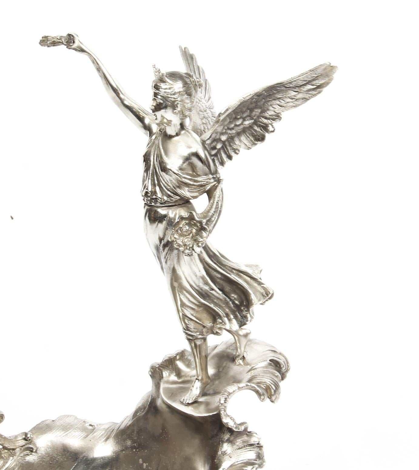 Vintage Silver Plated Winged Victory of Samothrace Boat Centrepiece 20th C 5