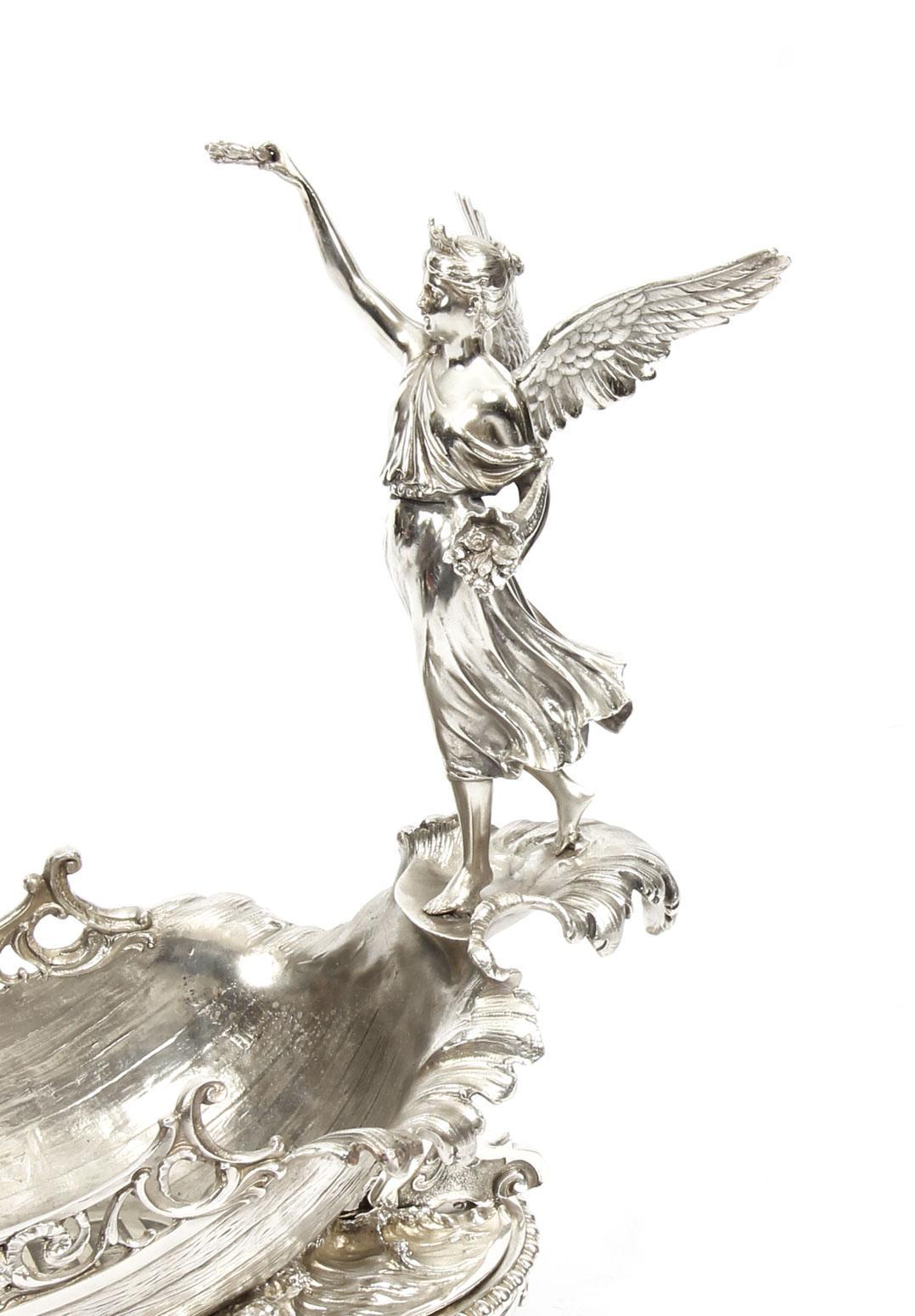Vintage Silver Plated Winged Victory of Samothrace Boat Centrepiece 20th C 9