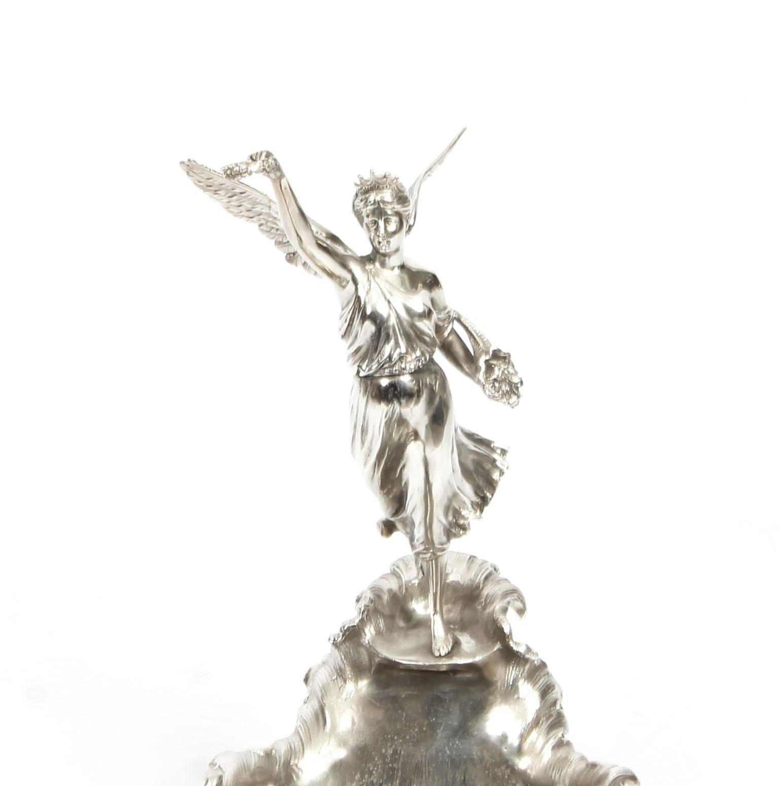 Vintage Silver Plated Winged Victory of Samothrace Boat Centrepiece 20th C 10