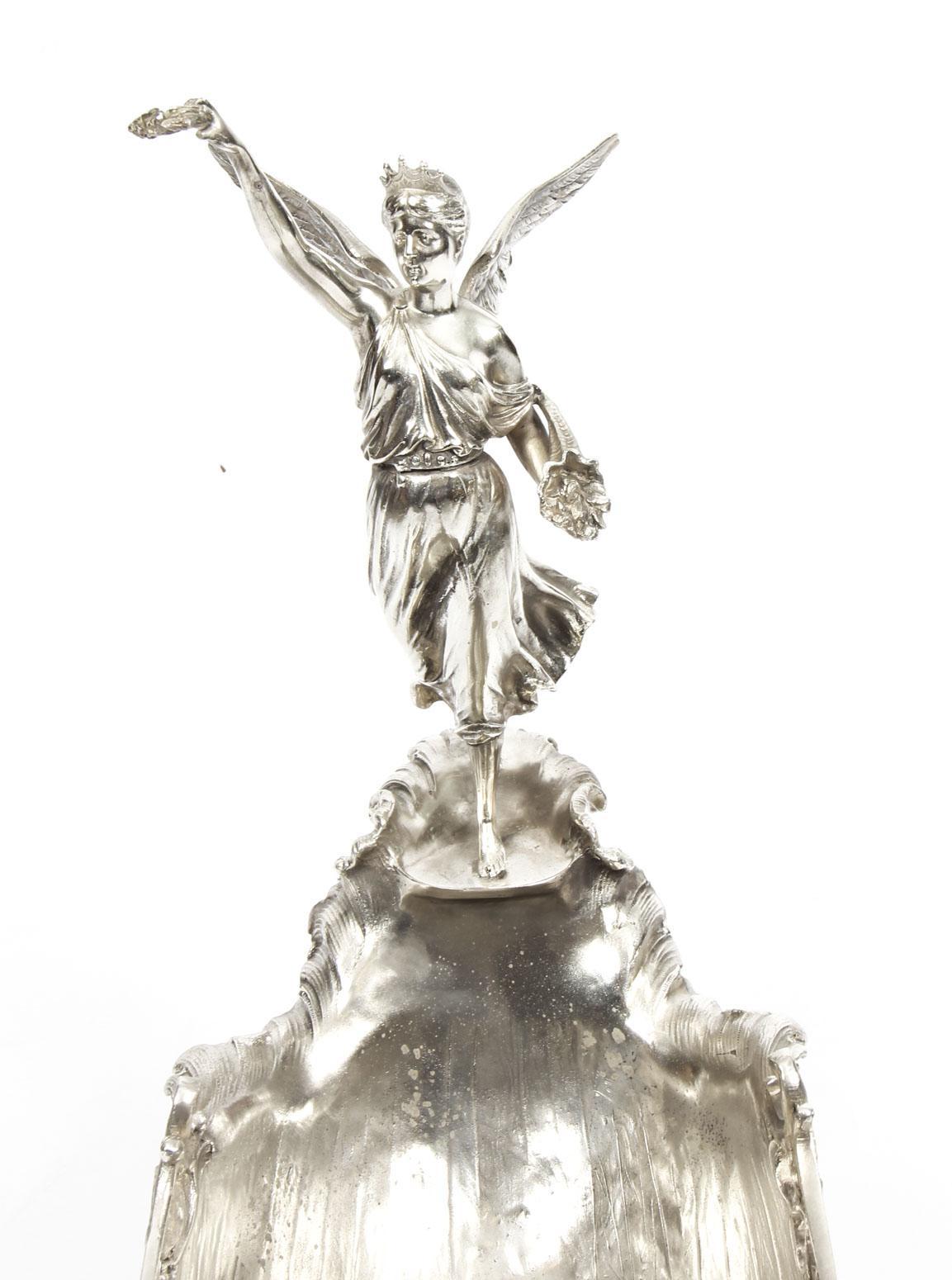 Vintage Silver Plated Winged Victory of Samothrace Boat Centrepiece 20th C 3