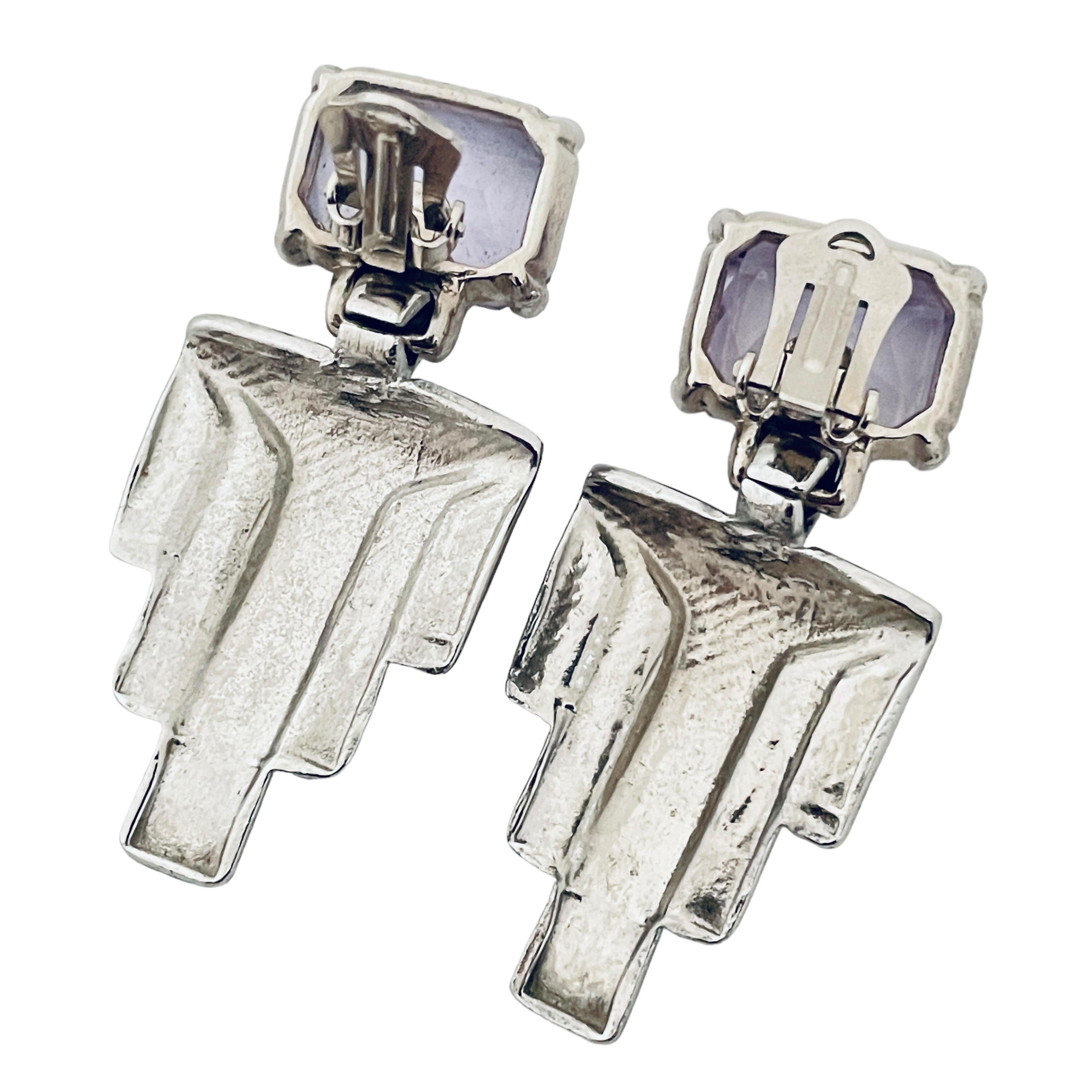 Designer-Ohrclips aus silbernem, violettem Glas in Silber im Zustand „Gut“ im Angebot in Palos Hills, IL