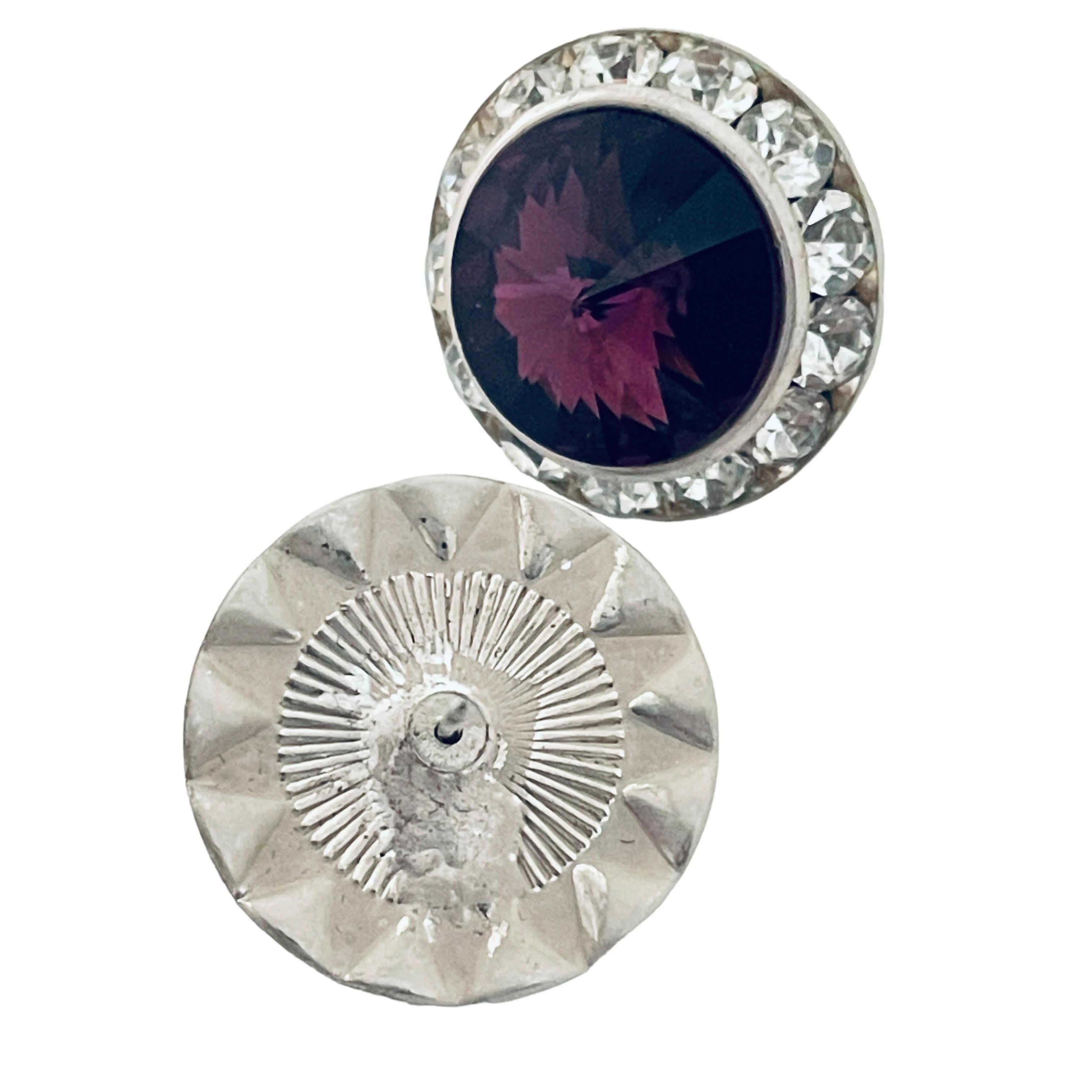 Designer-Ohrringe aus silbernem, violettem rivioli-Glas mit klaren Strasssteinen im Zustand „Gut“ im Angebot in Palos Hills, IL