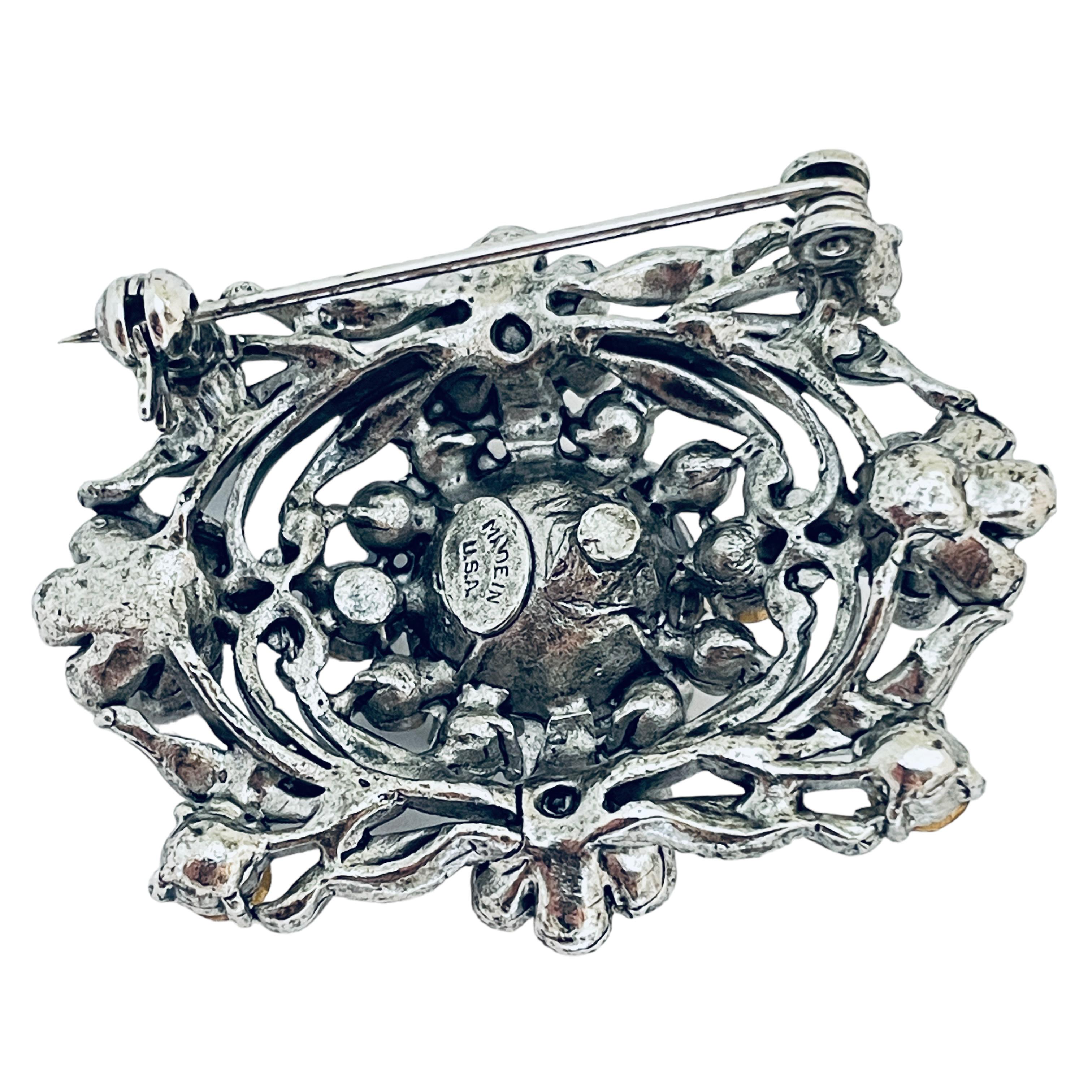 Vintage silver rhinestone brooch  In Excellent Condition For Sale In Palos Hills, IL
