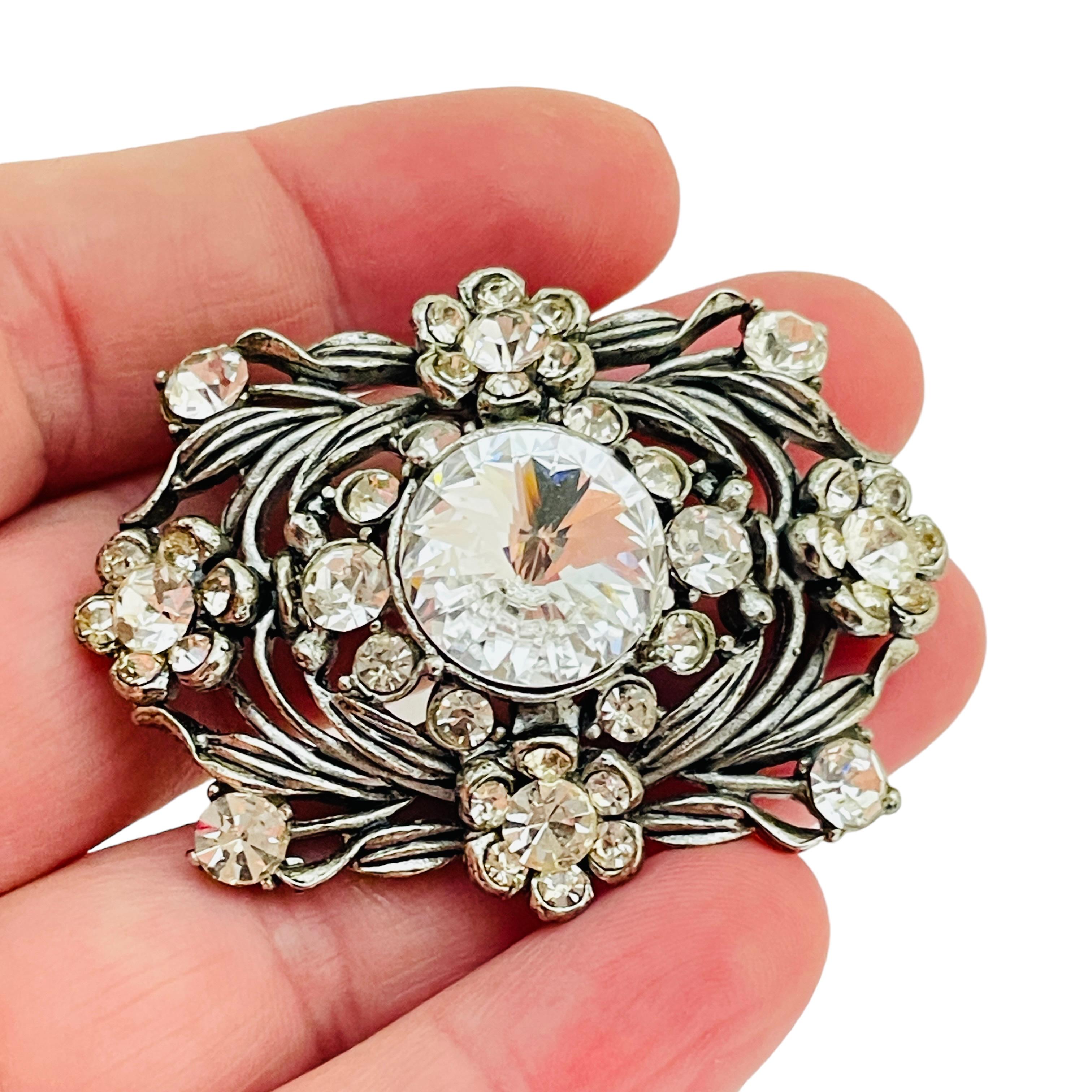 Women's or Men's Vintage silver rhinestone brooch  For Sale