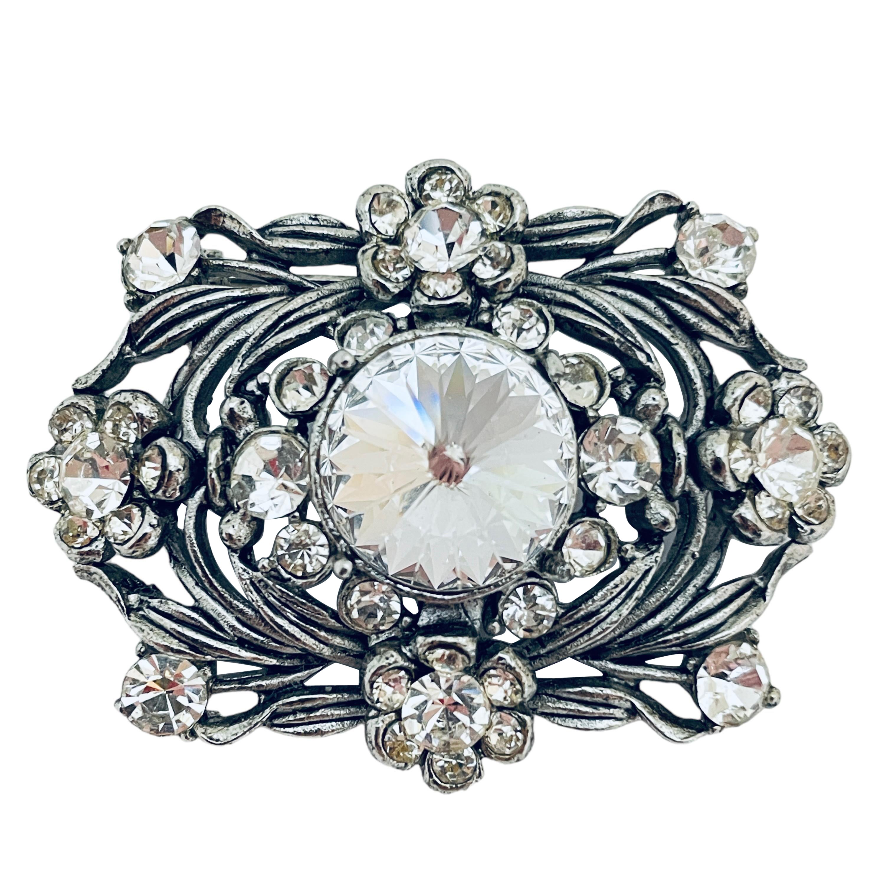 Broche vintage en strass argenté